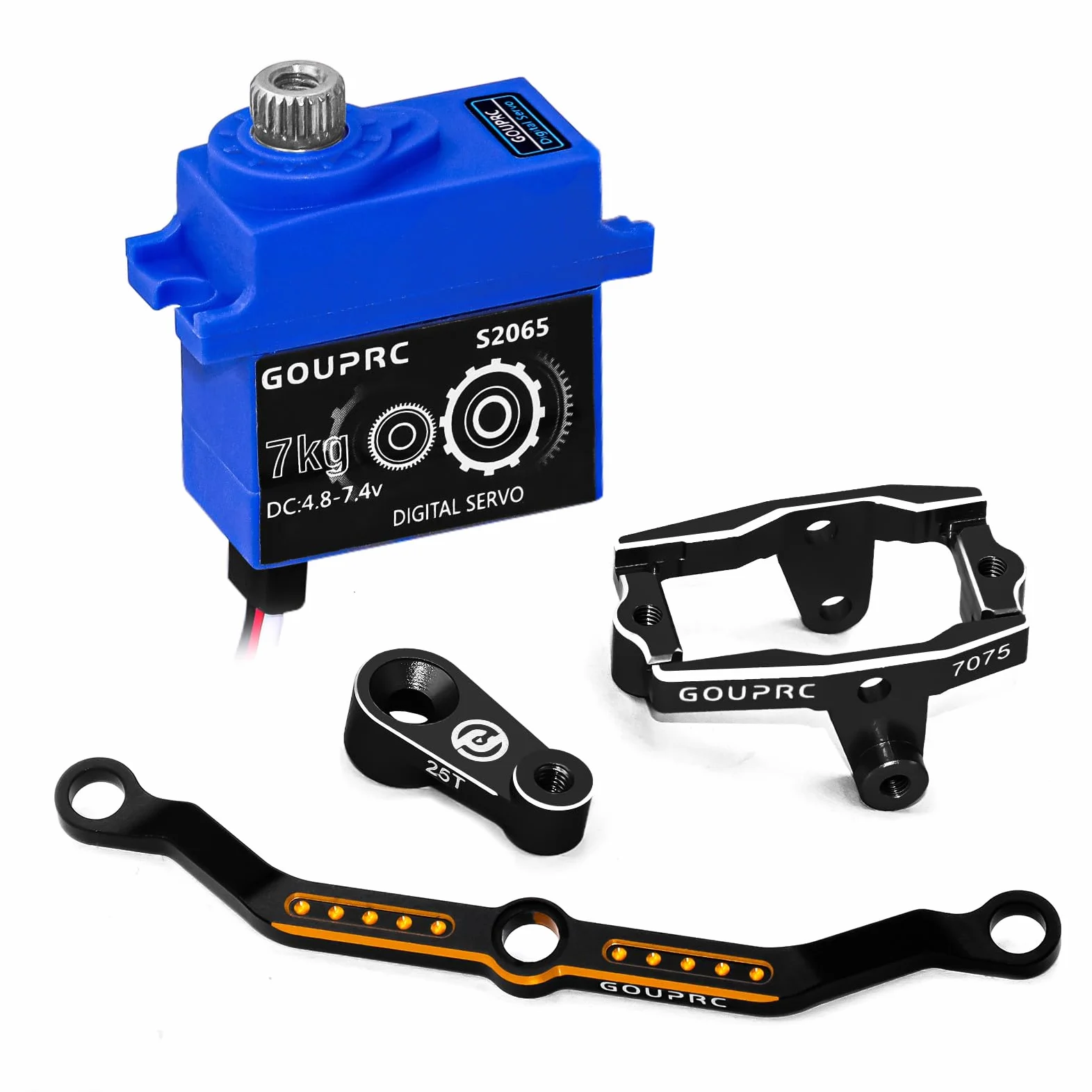 GOUPRC RC Micro Servo digitale in metallo con staffa di montaggio servo e braccio e collegamento dello sterzo, set per 1/18 TRX4M Servo RC Car Upgrade Parts (nero e collegamento dello sterzo)