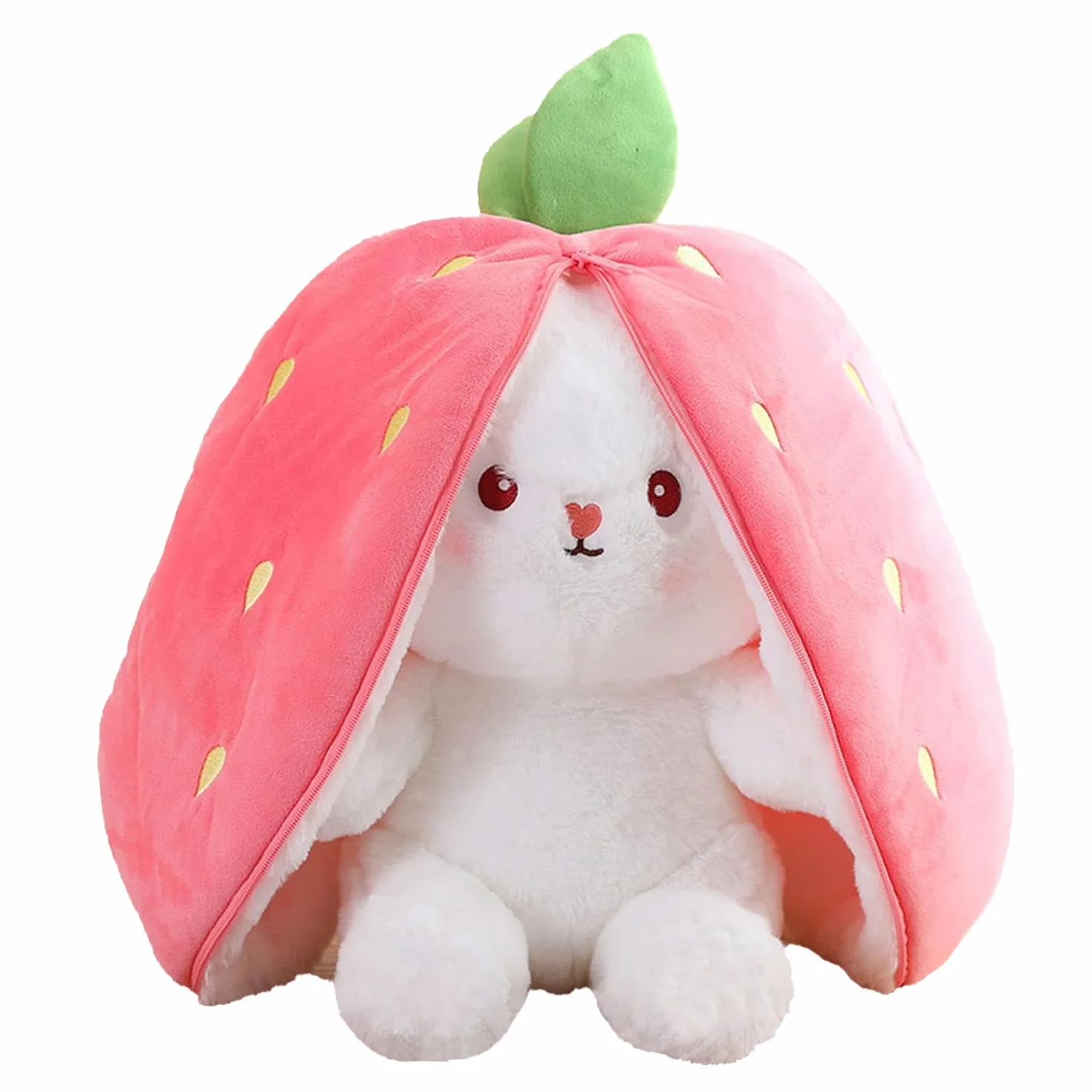 Zaloife Peluche Coniglio Fragole Bambola, 24cm Coniglietto di Pasqua Peluche Giocattolo, Animali Pupazzo Decorazioni Regalo per Bambini Adulti e Fans(Rosa)
