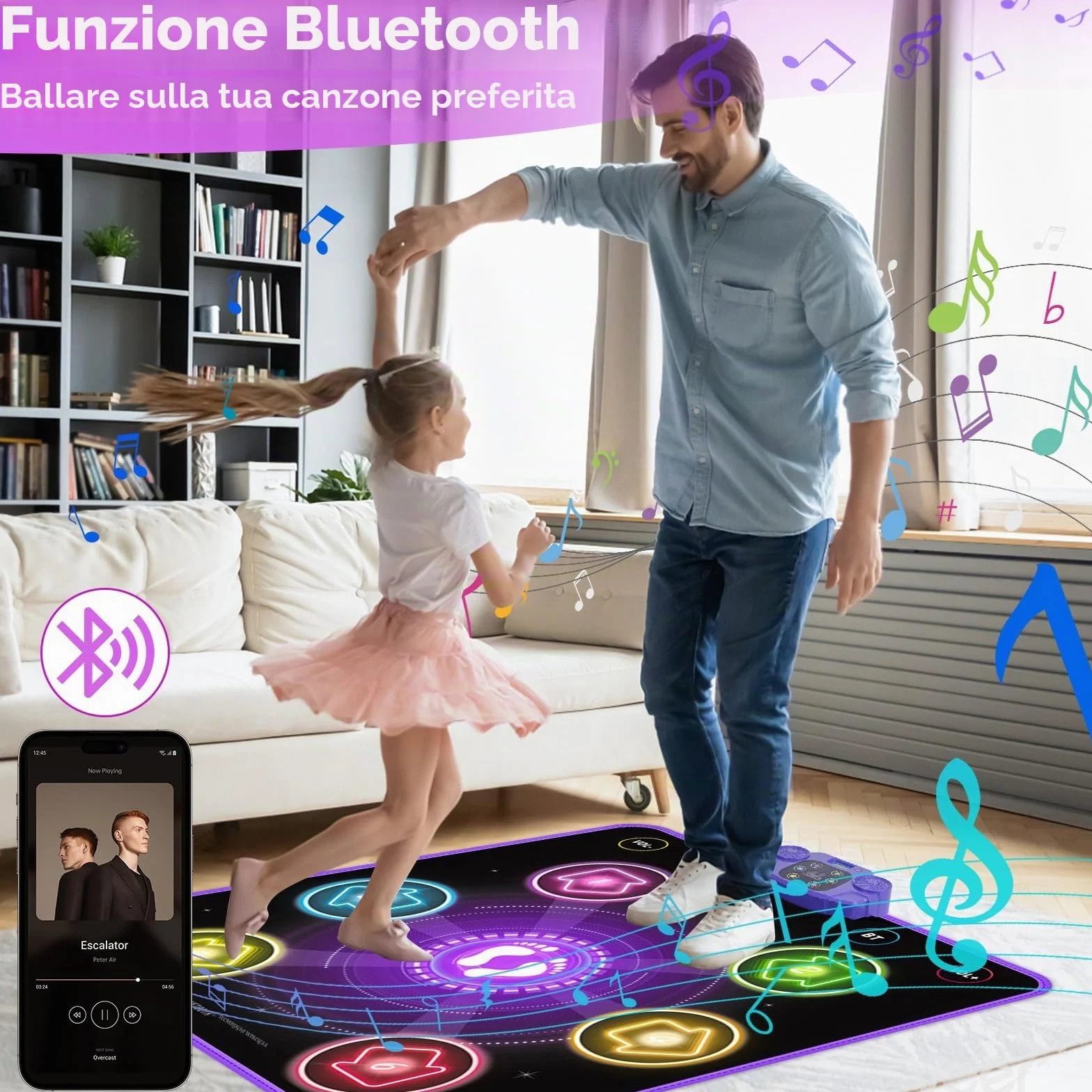 GuKKK Tappetino da Ballo con 6 LED e Bluetooth per Bambini 3-10+ Anni