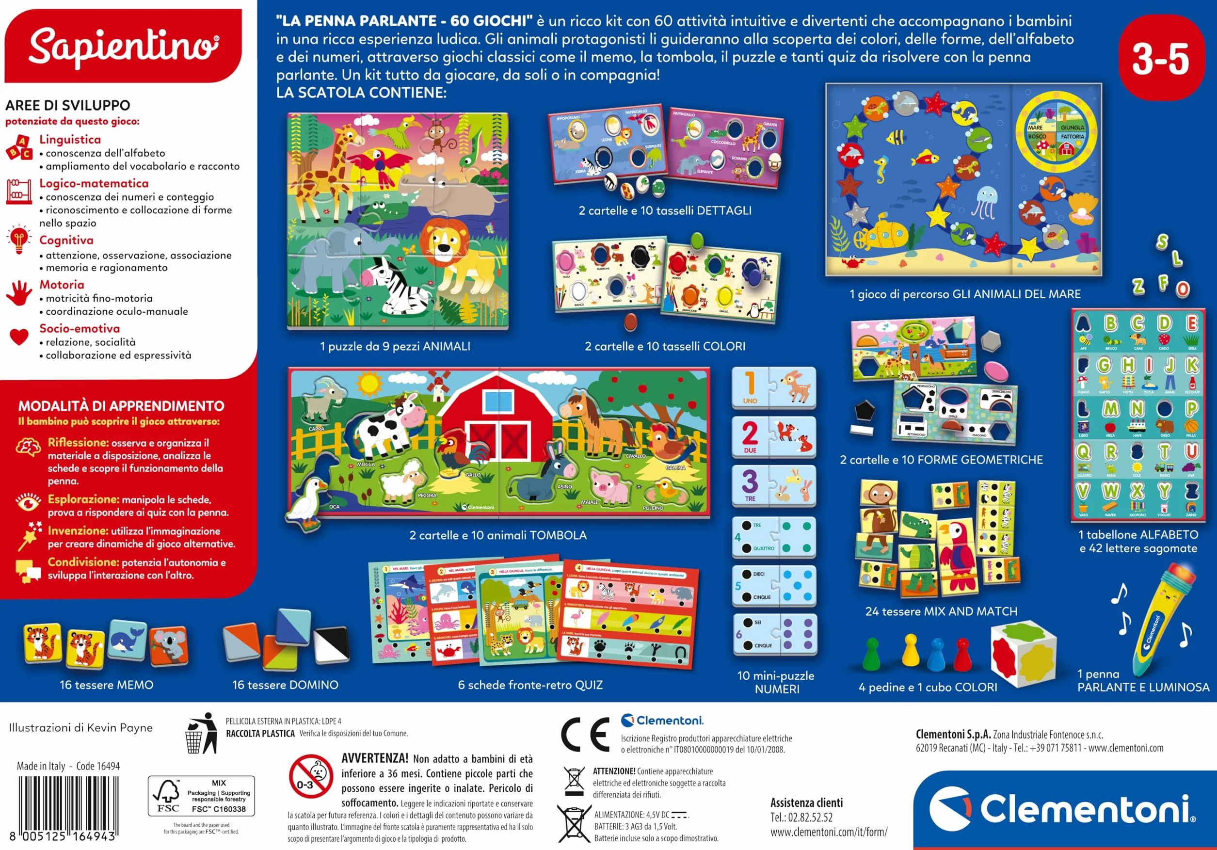 Clementoni Sapientino La Penna Parlante 60 Giochi Gioco Educativo Puzzle Schede Illustrate Imparare Alfabeto Numeri Logica Made in Italy Lingua Italiana Bambini 3-5 Anni