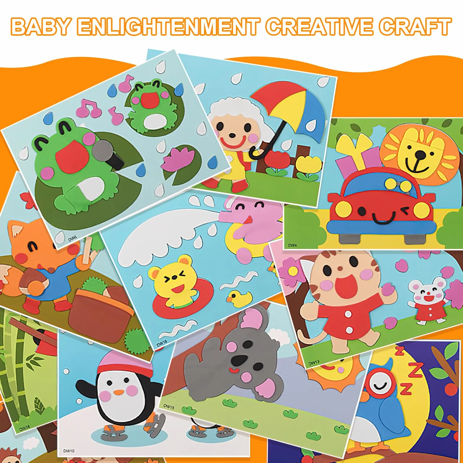 TNSLAND 12 Pezzi Mosaico Fai Da Te Animali Terrestri per Bambini, Artigianato Creativo, Adesivi 3D Fatti a Mano in Schiuma Dei Cartoni Animati (B)