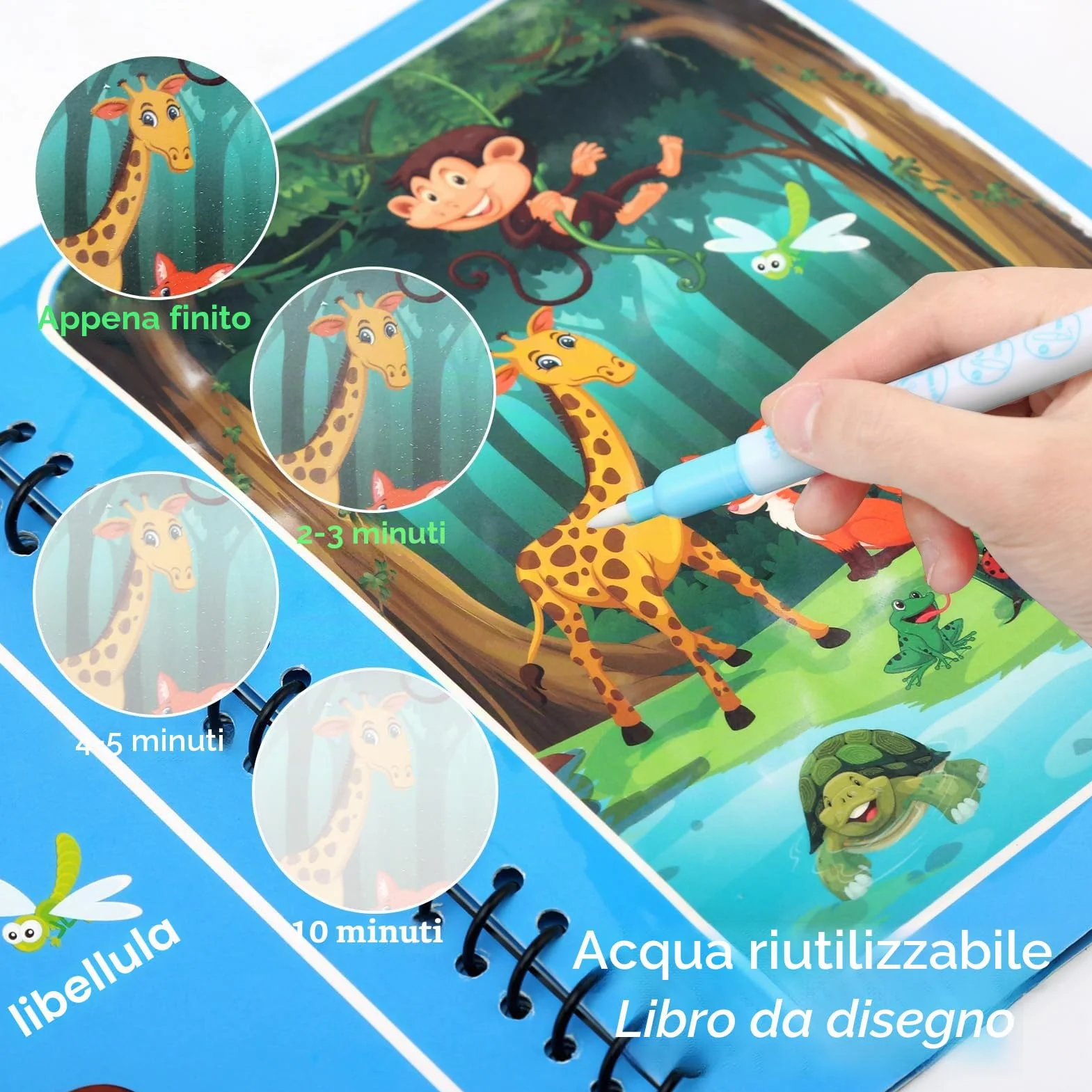 JoyPlus 4 Pezzi Libro di Pittura ad Acqua con 4 Penna Acqua, Libri da Colorare per Bambini, Riutilizzabili Libro Magico ad Acqua da Colorare, Pittura Giocattolo Regalo per Ragazzi Ragazze Bambini