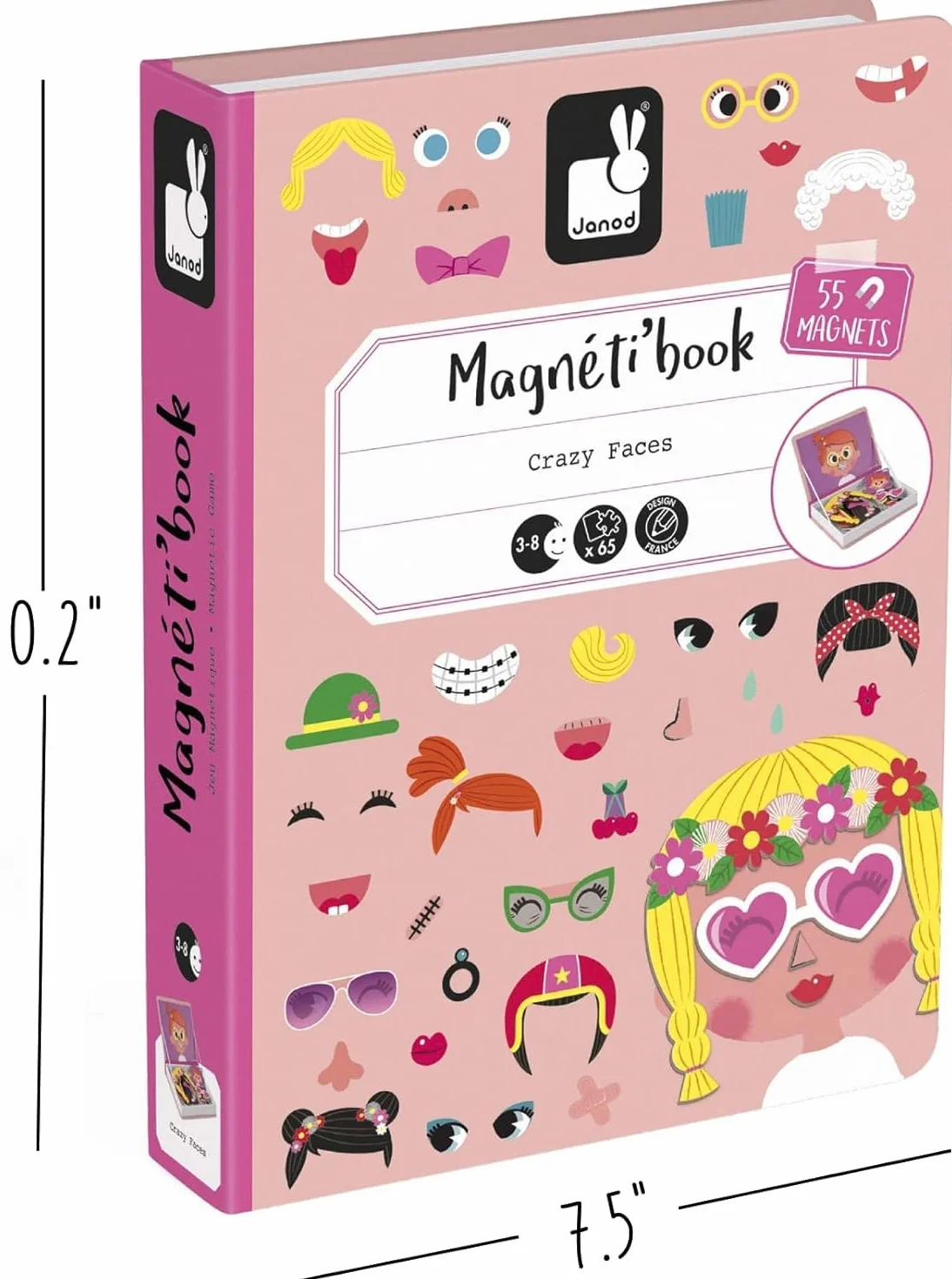 Janod Magneti'Book Crazy Faces Ragazza Gioco Educativo Magnetico 55 Pezzi 3+ Anni