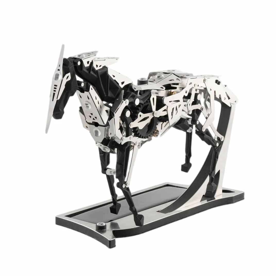Puzzle 3D in metallo per adulti, a energia solare, 165 pezzi | Cavallo in movimento con azionamento meccanico, struttura del cambio con ingranaggi e aste aperti, senza incollaggio