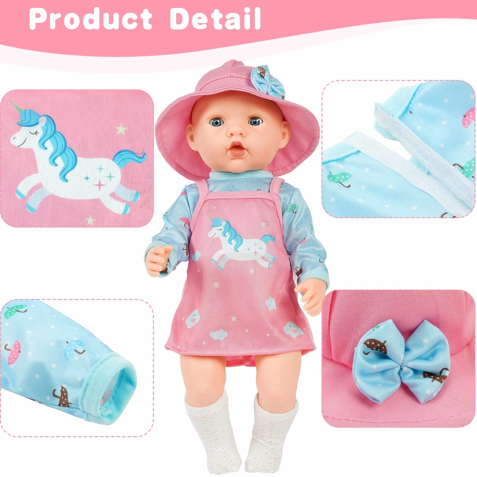 Aolso Vestiti per Bambole per New Born Baby Doll, Abito per Bambolotti 35-45CM, Vestito Stampa con Cappello, con 1 paio di Calzini e 1 Gruccia, Rosa e Blu (Bambola non Inclusa)