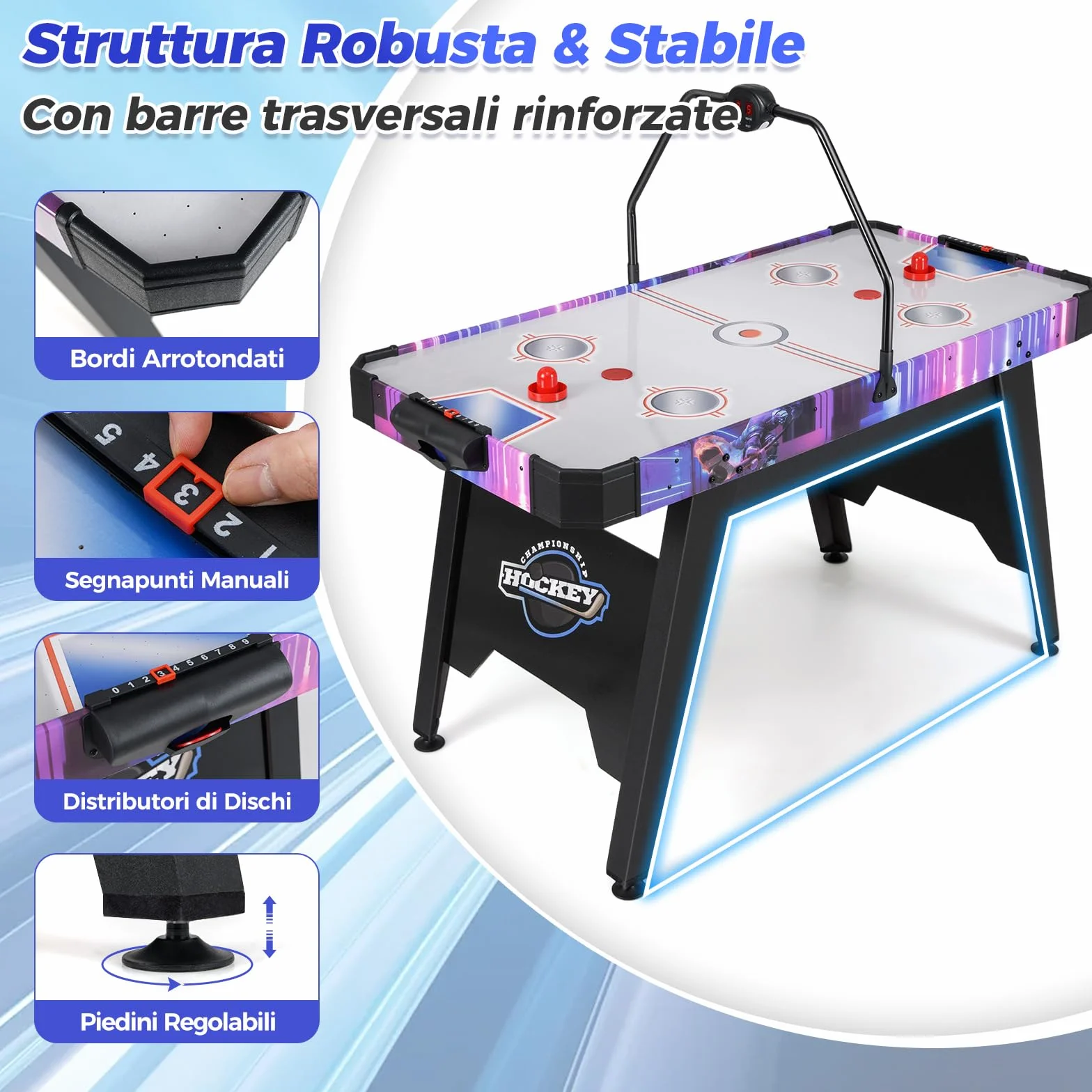 RELAX4LIFE Tavolo da Air Hockey per Bambini e Adulti da 144 cm con Segnapunti Digitale LED, Potente Motore da 12V, 2 Dischi e 2 Spingitori per Casa, Ufficio, Sala Giochi