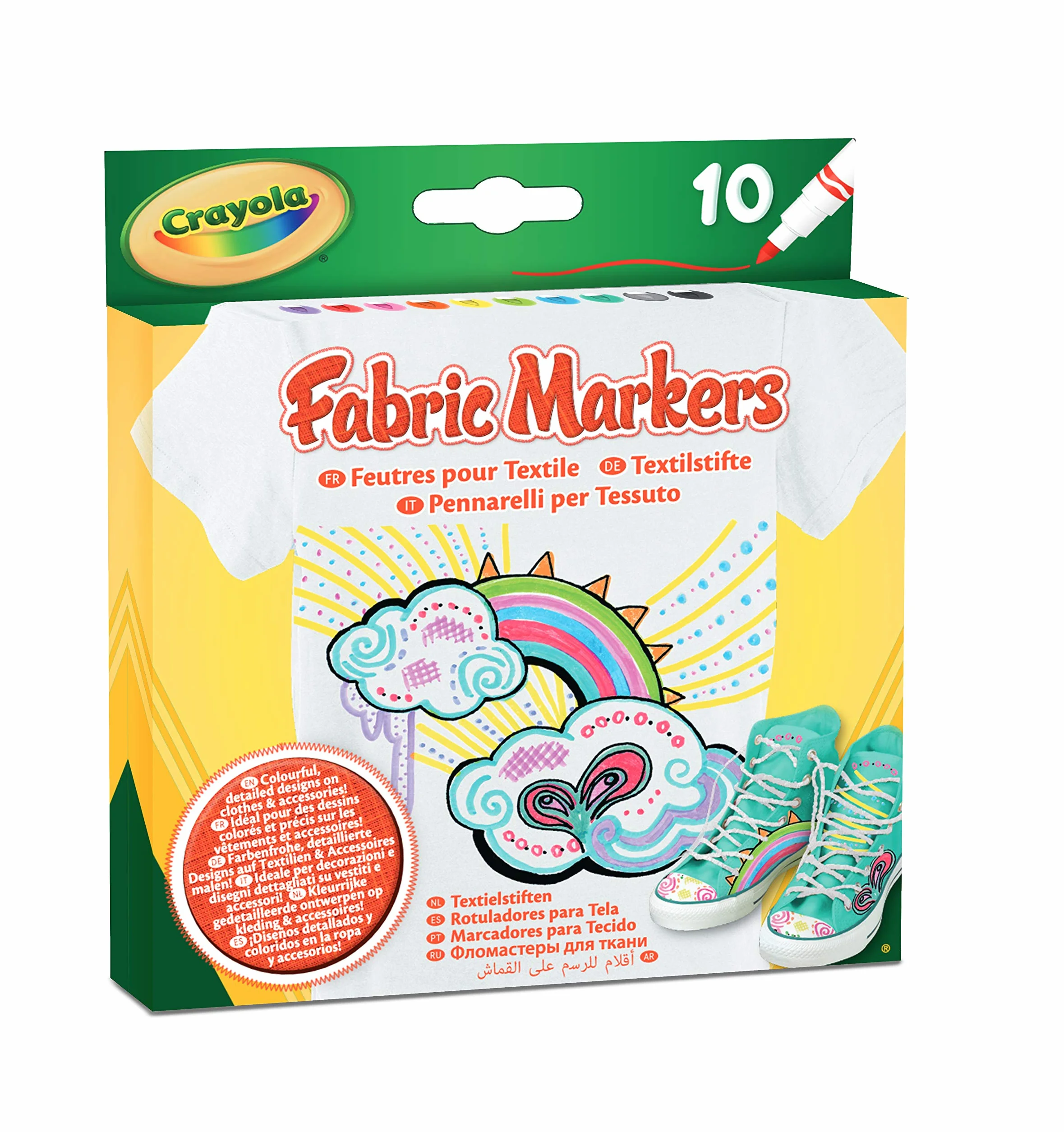 CRAYOLA Pennarelli per tessuti 10 pezzi colori assortiti