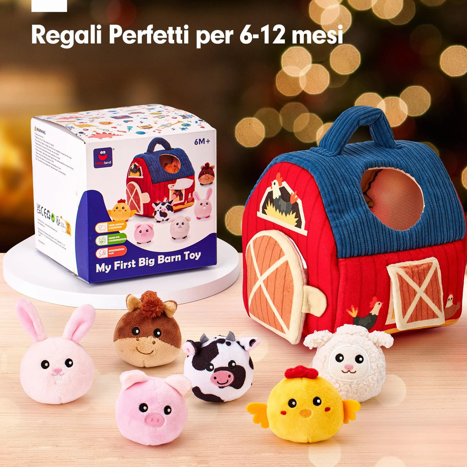 Montessori Casa Morbida Giochi Bambino 1 Anno Animali da Fattoria con Fienile Sonaglio Specchio Gioco Sensoriale Regalo Bimbo Bimba