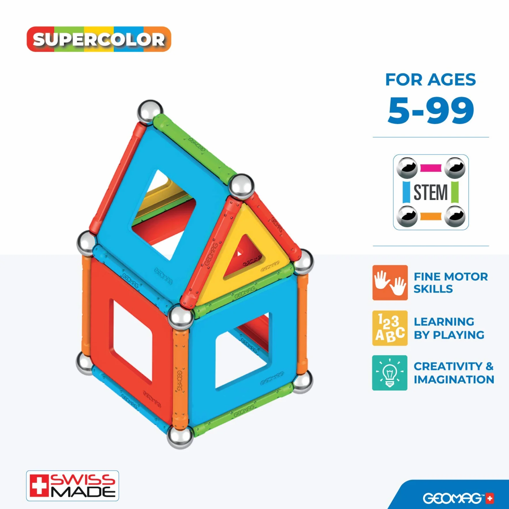 Geomag Supercolor Costruzioni Magnetiche 52 Pezzi Plastica Riciclata