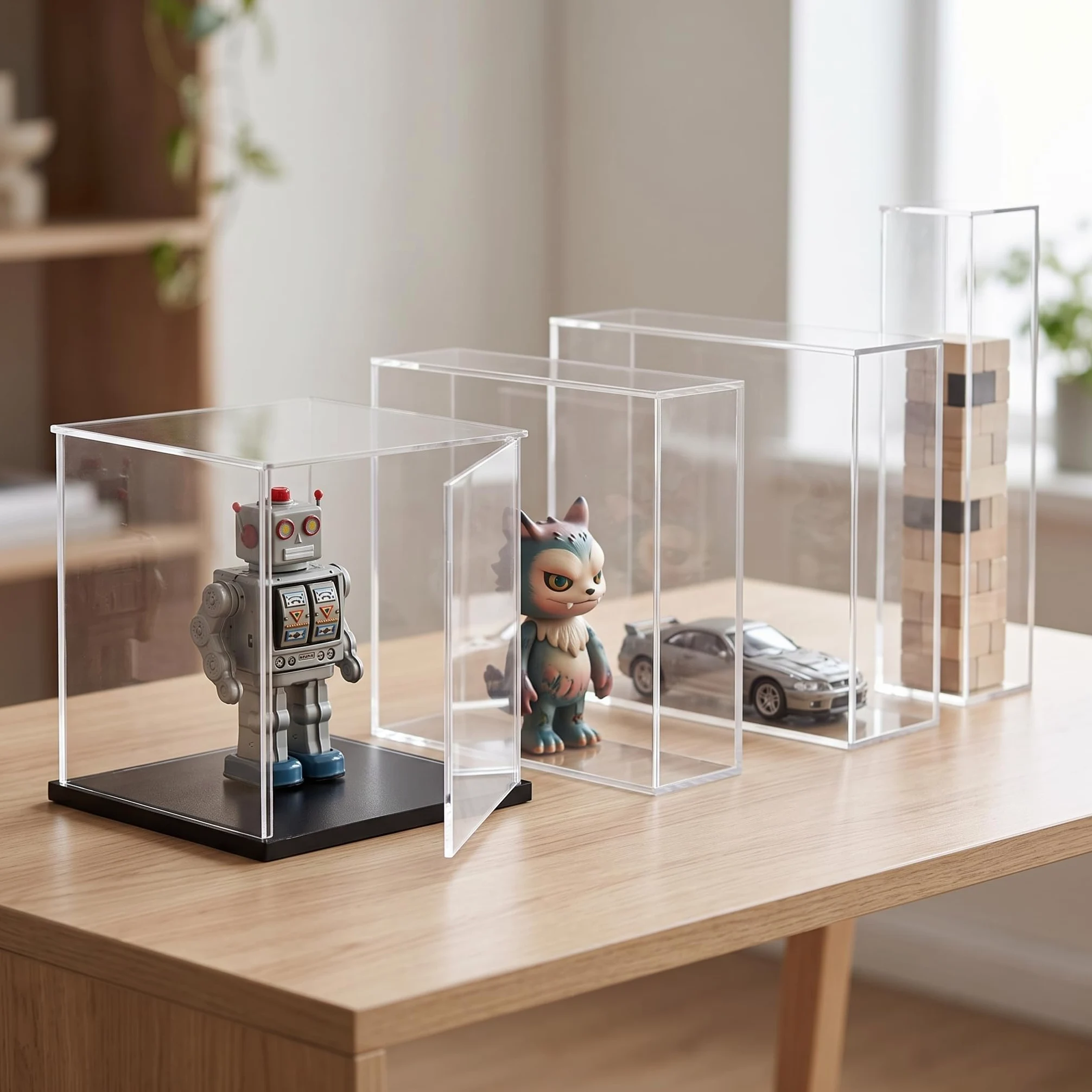 Espositore da Collezione in Acrilico con Antipolvere per Action Figure Modellini Auto E Mattoncini da Costruzione atta per Ripiano E Libreria , Lunghezza Larghezza 50x10cm , Altezza 10cm