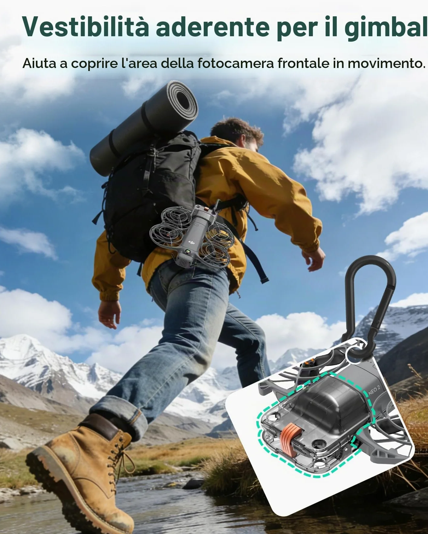 Protezione gimbal per drone DJI Neo 2 | Solo per DJI Neo 2, copertura cardanica compatta con moschettone per zaino, escursionismo, campeggio, viaggi e conservazione