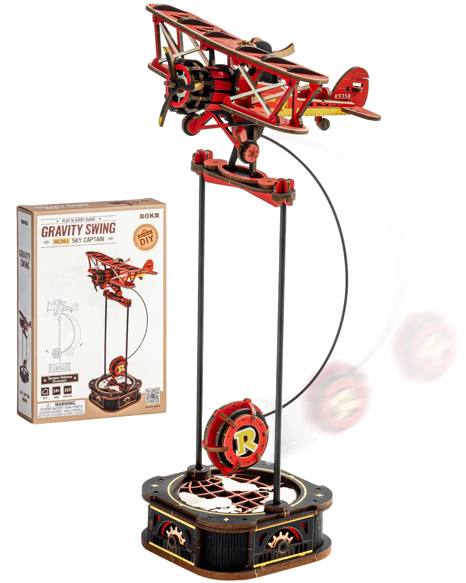 ROKR 3D Puzzle in Legno Aereo, Modellismo da costruire Adulti Capitano del cielo, Oscillazione Gravitazionale Decorazione, Regali per adulti e bambini, Sky Captain MCD01