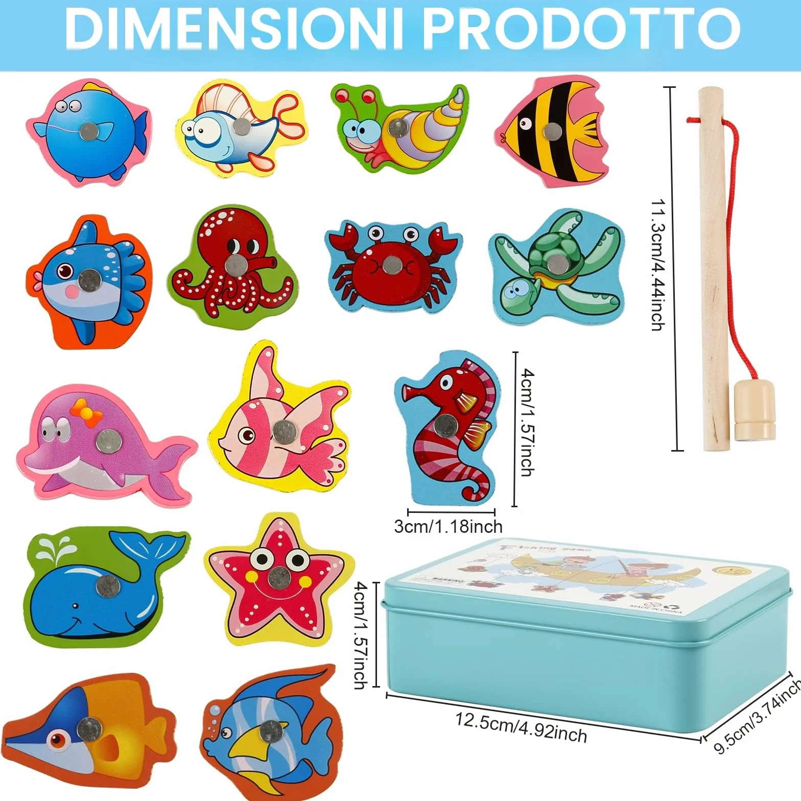 Giocattoli di Legno Gioco di Pesca, Vittse Giochi Montessori Bambini 2 Anni Gioco di Pesca Magnetico, Bambino in Legno Educativo Giocattoli, Giochi per Bambini per Sviluppo (Blu)