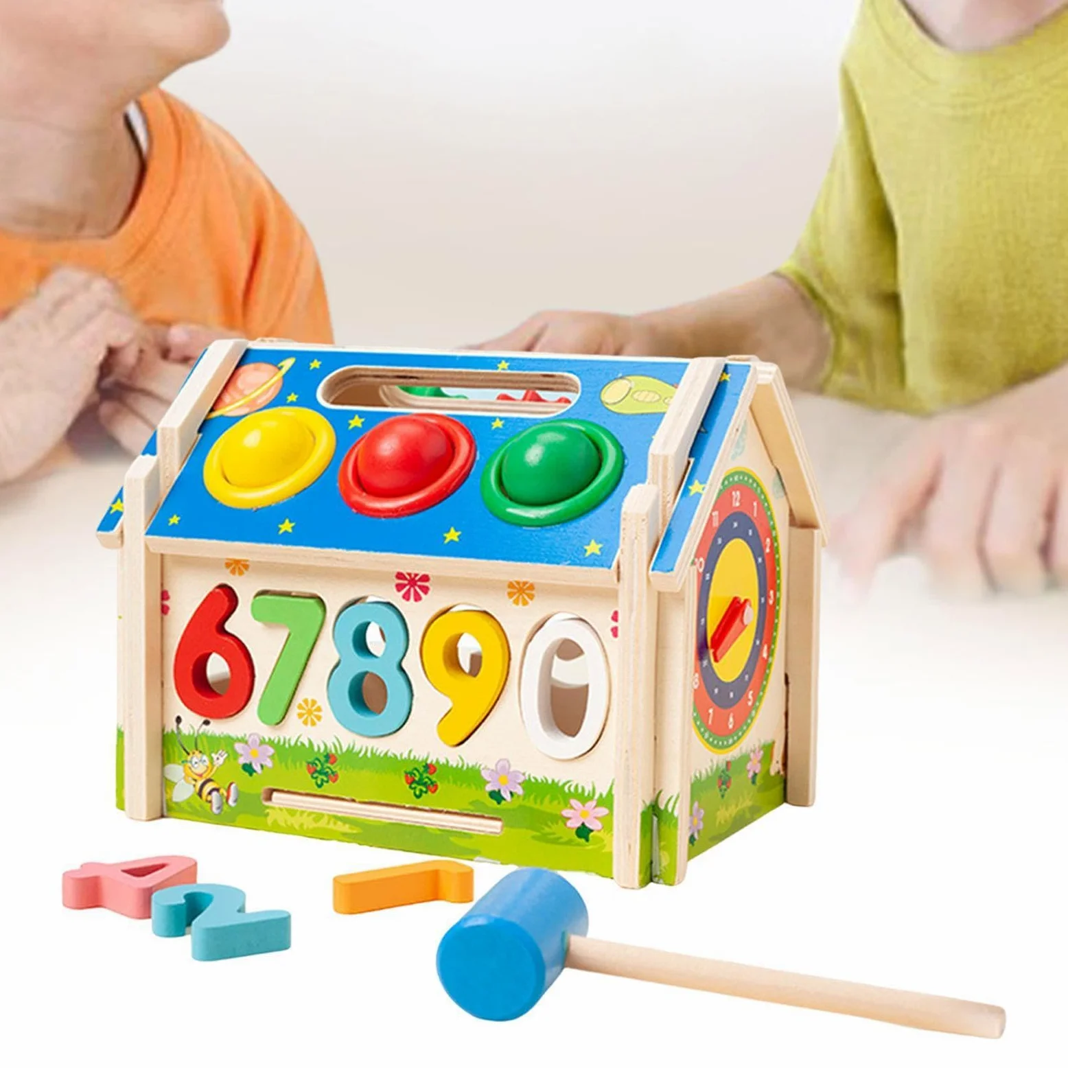 Cubo di Legno per L'ordinamento delle Forme, per Bambini dai 3 Ai 5 Anni, Centro attività, con maglio