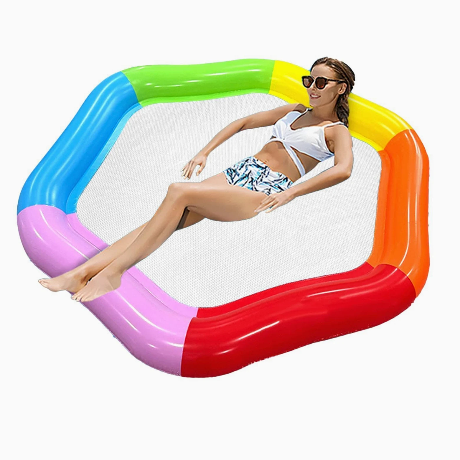Materassino Gonfiabile Da Piscina Per Adulti Tappeto Gonfiabile Colorato | Galleggiante con Rete Per Lago Mare Spiaggia Fiume Campeggio Interno Esterno All'Aperto Donne Uomi