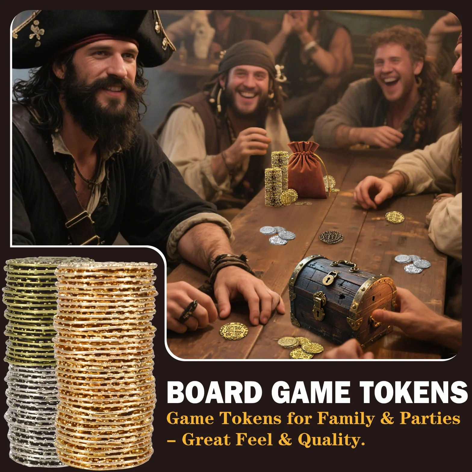 ZUCOS Set di monete da pirata, in metallo, decorazione per giochi da tavolo DND, cosplay, realistica medievale, tesoro dei pirati (oro 12, argento 12, Copper 12, Large)