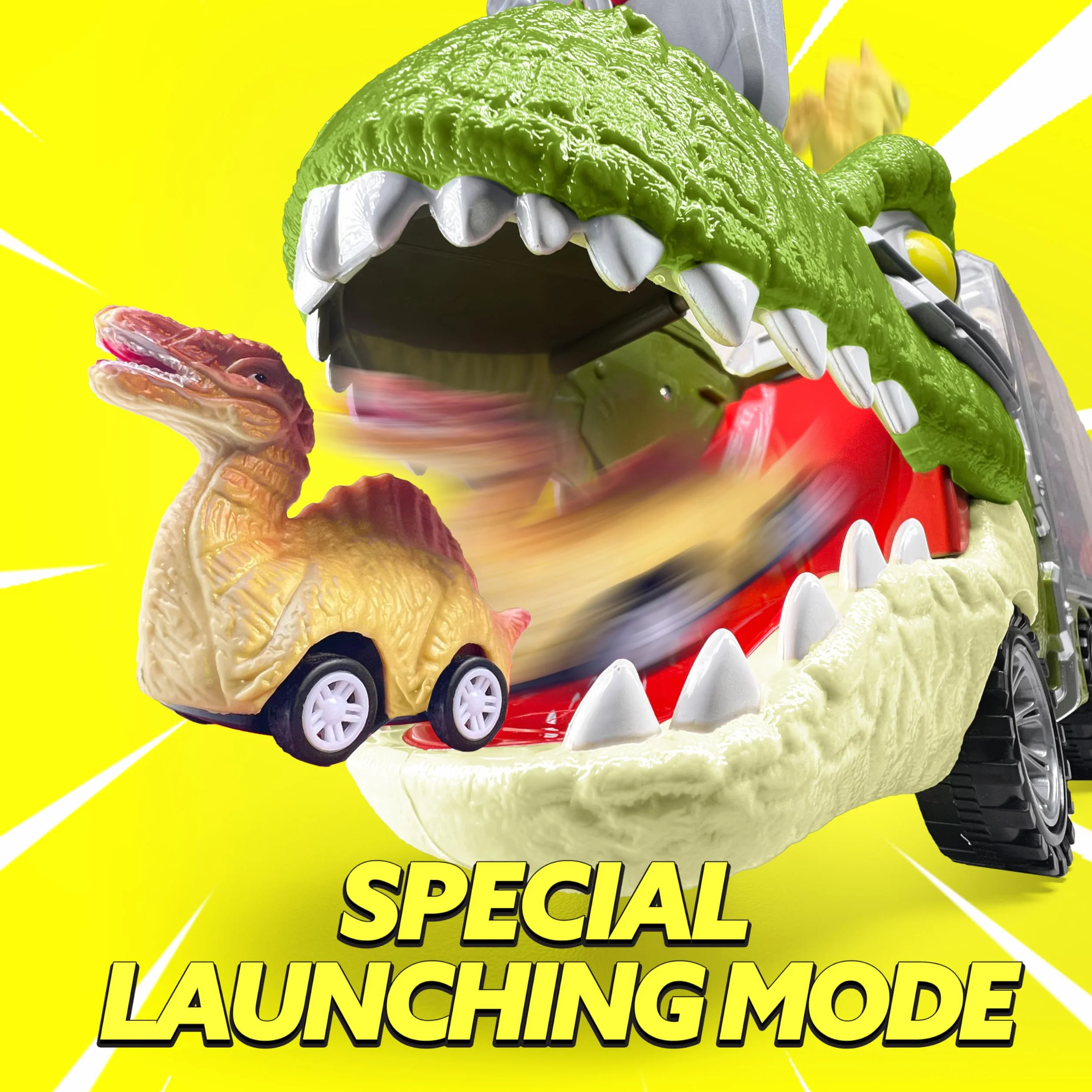 JOYIN 13 Pcs Dinosaur Toy Car Transporter for Kids, con 12 veicoli dinosauro retrattili, 1 camion trasporto dinosauri giocattolo con musica, suoni, luci, 1 elicottero