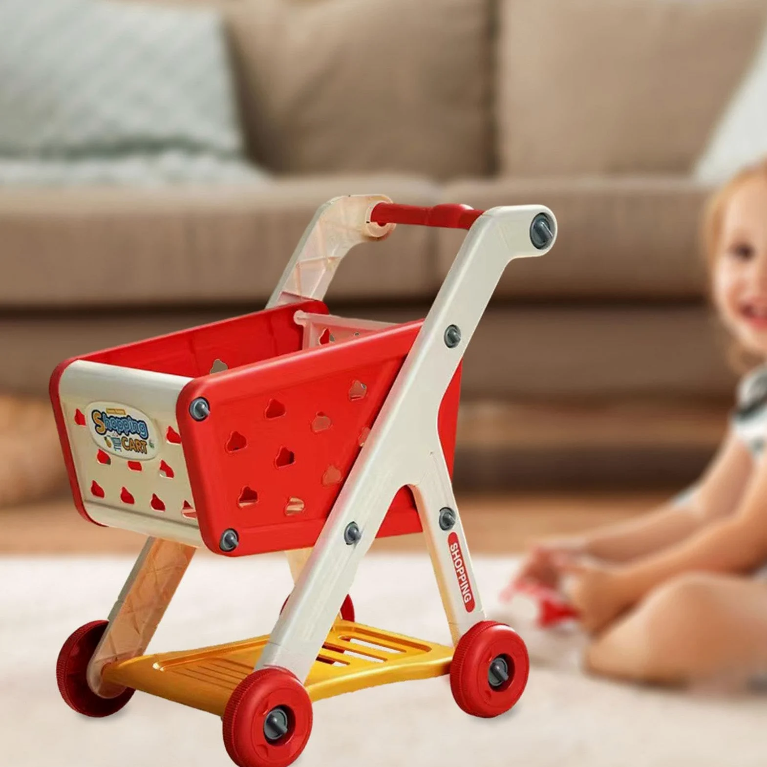 Generic Carrello Della Spesa Giocattolo per Bambini, Carrello Della Spesa Giocattolo per Bambine E Bambini, Gioco di Ruolo, per Feste, Rosso, Taglia unica bambino