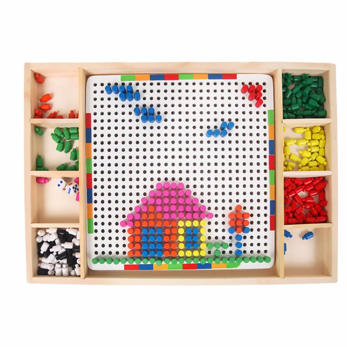 Veemoon Gioco Educativo per Set 1 Fungo in Legno Puzzle Chiodini Colorati per Sviluppare Creatività e Riconoscimento Colori per Compleanno e Vita Quotidiana