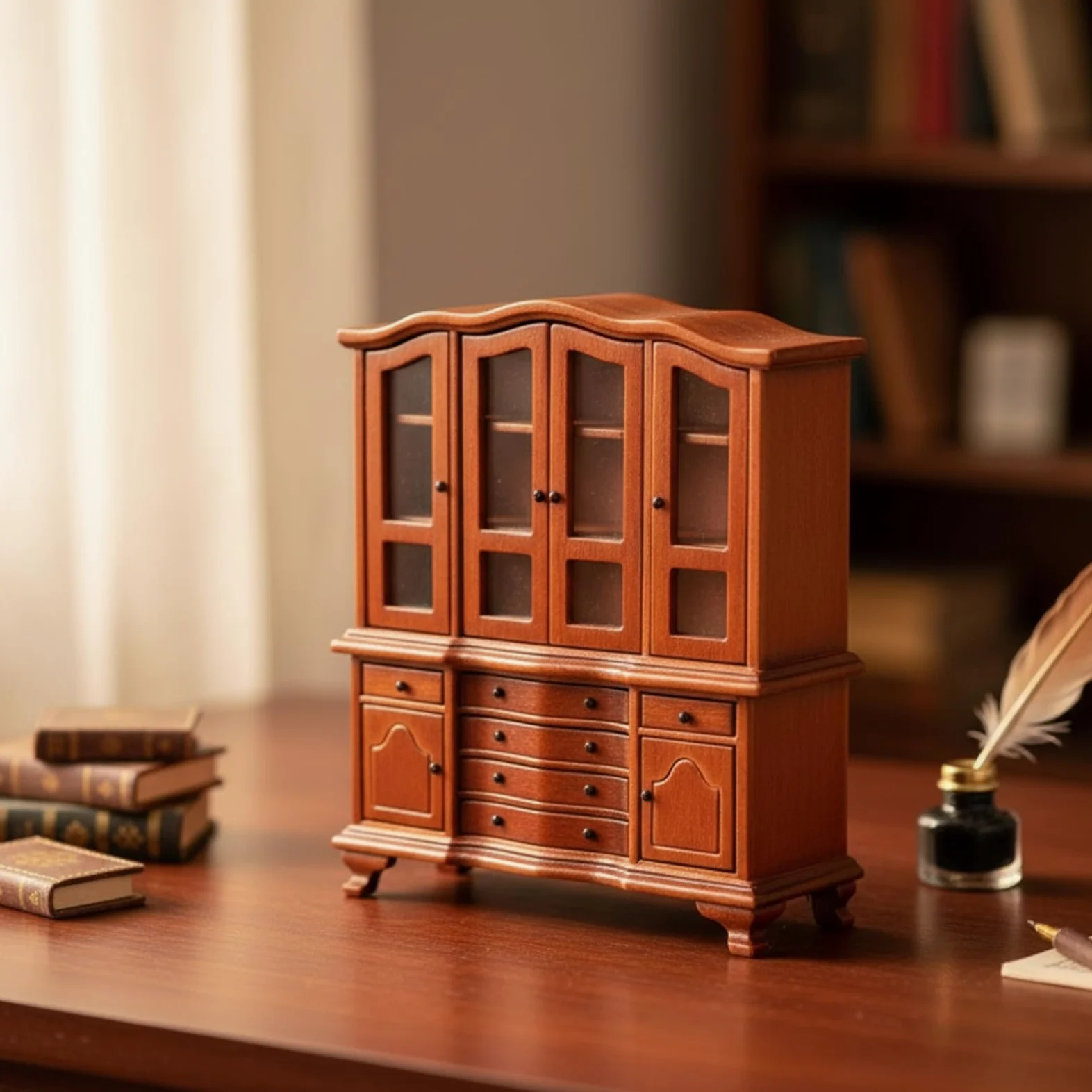 Gralara Credenza in Miniatura con in Vetro Mobile D'epoca Miniatura Trasparente Vetrina con Apribili per Casa Delle Bambole