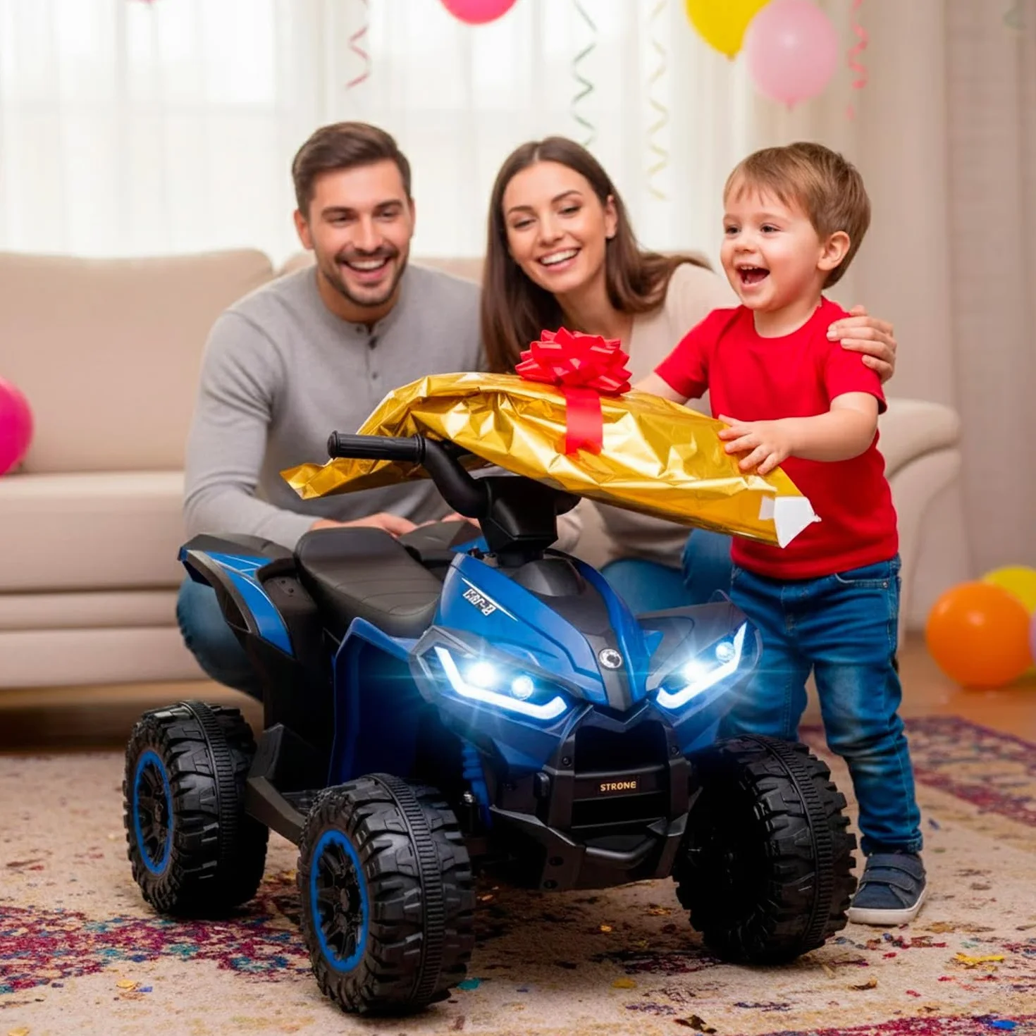 BRICOZONE Quad Elettrico Per Bambini 12V ATV Con Doppio Motore 35W Luci LED Musica MP3 USB Due Velocità 3 6 Km H Per Bambini 3 5 Anni (Blu)