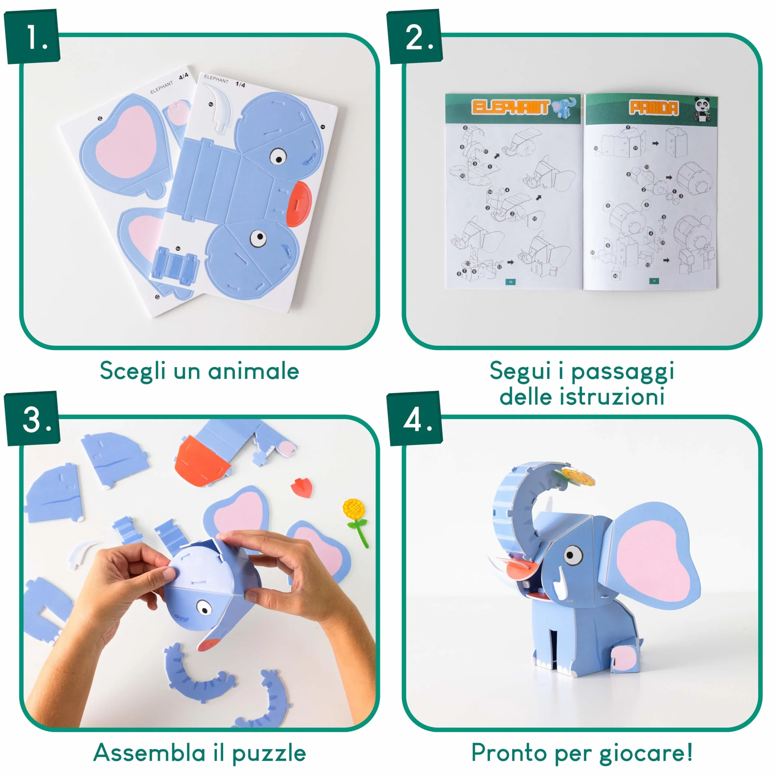 BONNYCO Puzzle 3D Bambini Animali della Giungla Pack 8. Giochi Bambini Educativi Giocattoli, 3D Puzzle Bambino e Bambina. Regalo Bambino 6 7 8 9 10 Anni, Regali Giochi Creativi Compleanno Natale