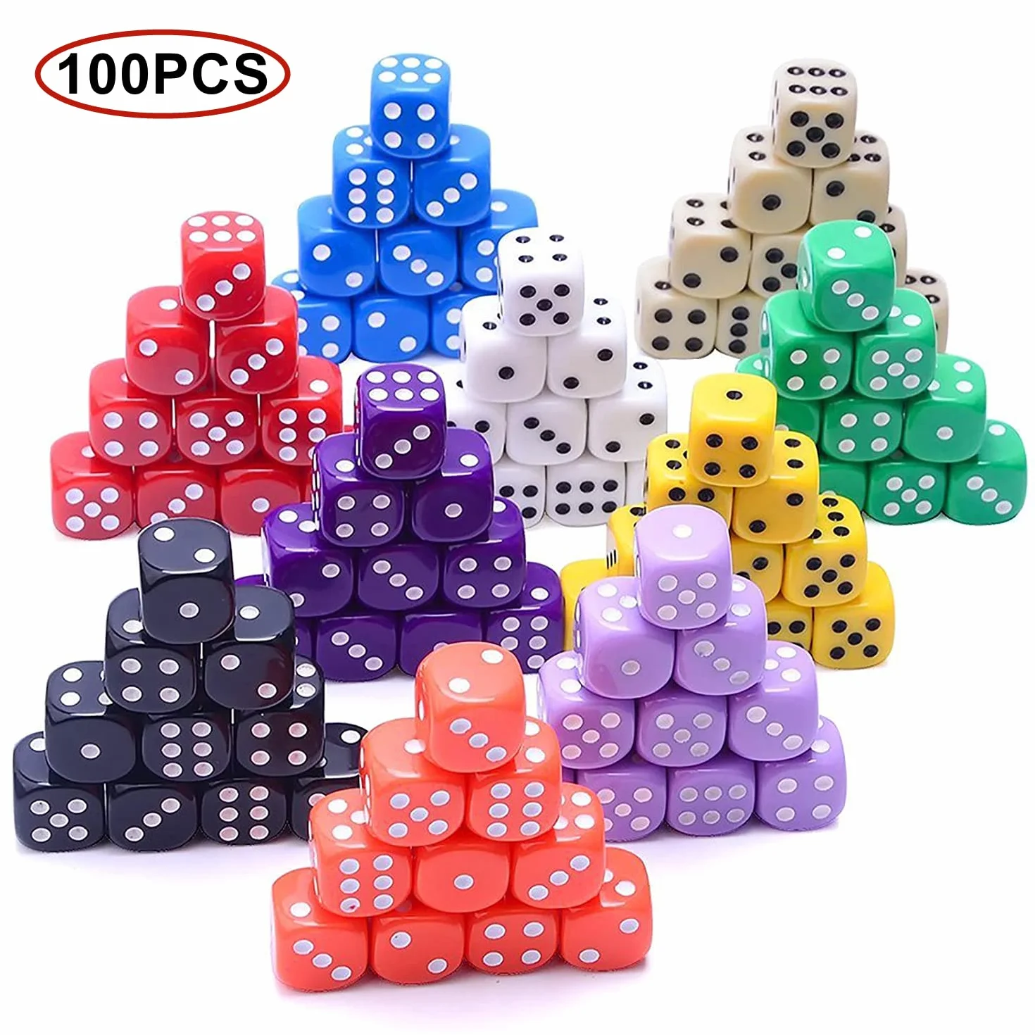 HUAZIZ 100 Pezzi Dadi 6 Facce 12mm Dadi da Gioco per enzi, Farkle, Yahtzee, Bunco or Insegnare i Matematici, 10 Colori