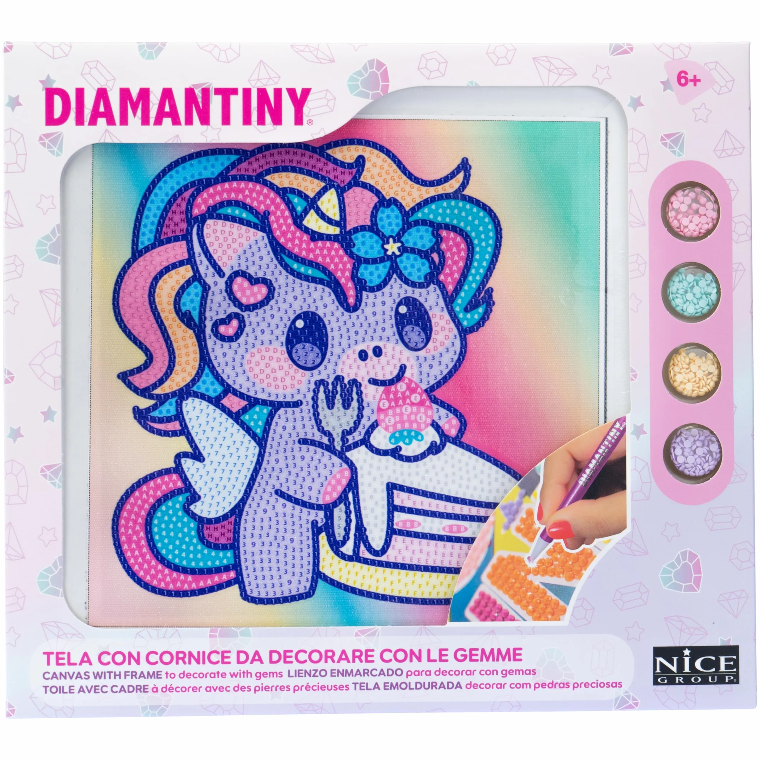 DIAMANTINY Design Art Kawaii Unicorno con Torta su Tela, Quadretto, 90037