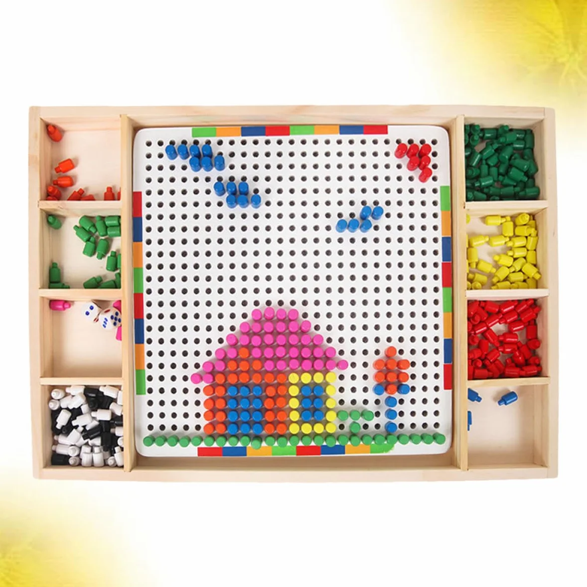 SUPVOX Giocattolo Educativo Puzzle Fungo Chiodini Colorati in Legno, Set per Bambini per Coltivare Riconoscimento dei Colori Creatività e Divertimento Quotidiano