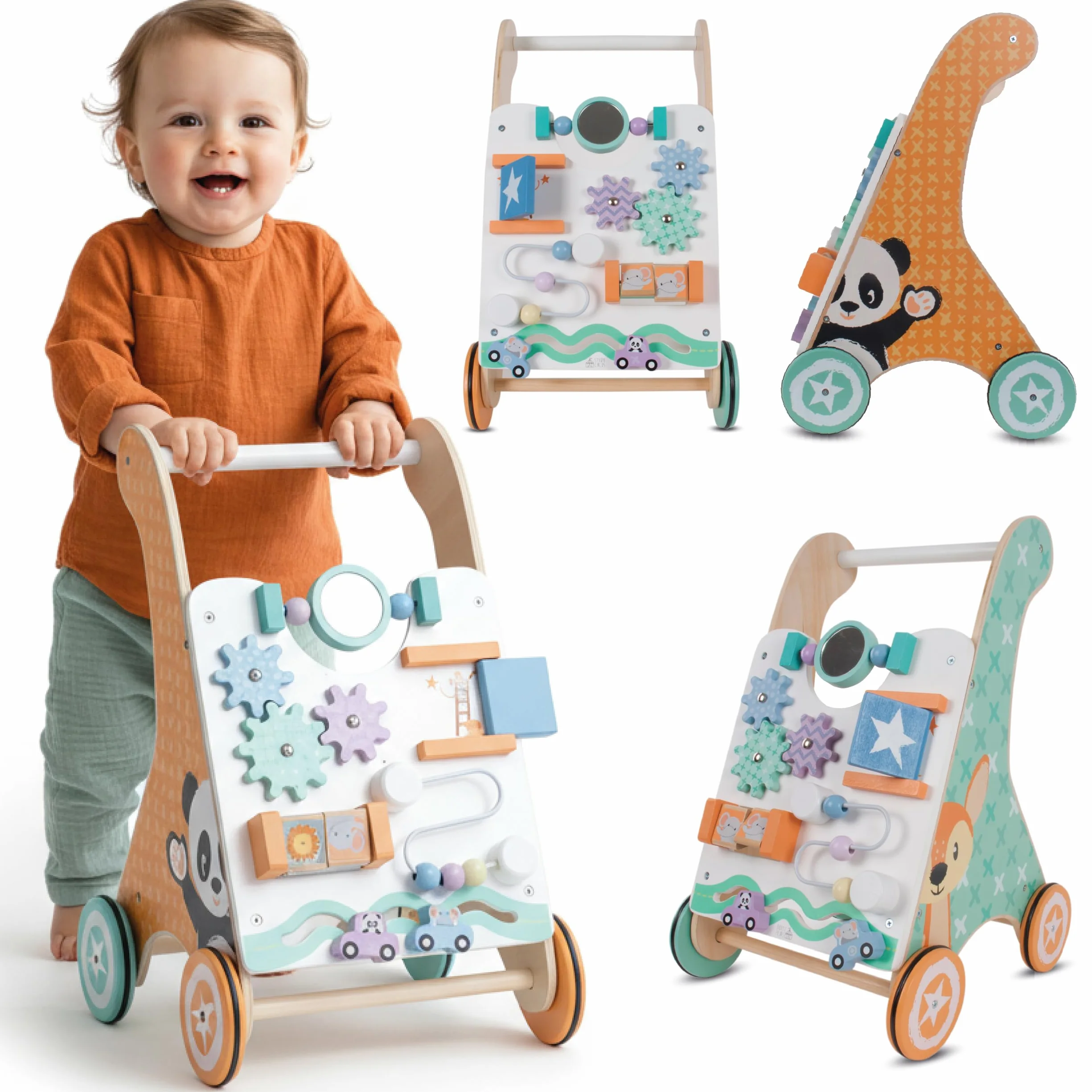 Carrello primi passi legno XXL, Gioco per bambini e bambini, Deambulatore Multifunzionale, per bambini da 12 a 36 mesi, rimo Compleanno Regalo 1 2 Anno (Bianco)