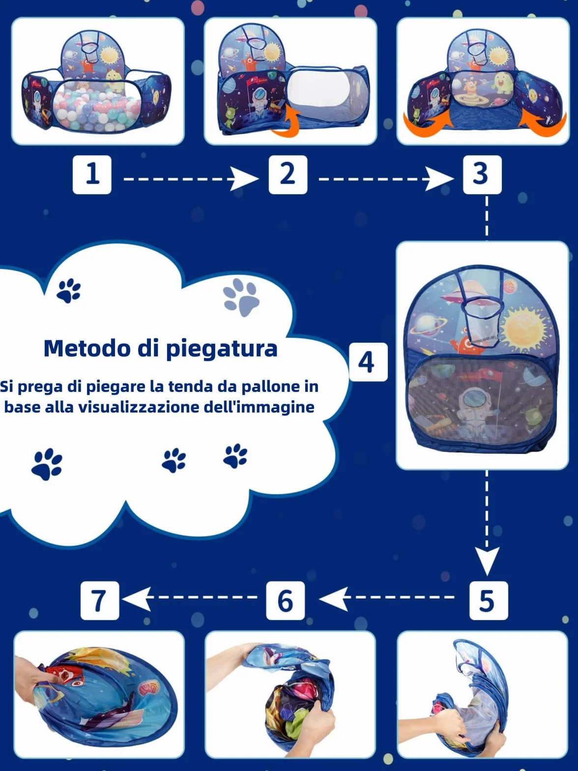 ZimiTeda Vasca Palline per Bambini con Gattini e Cagnolini - con Canestro da Basket, Pieghevole, per Interni/Esterni - 120 cm (Palline Non Incluse) (Space Rocket)