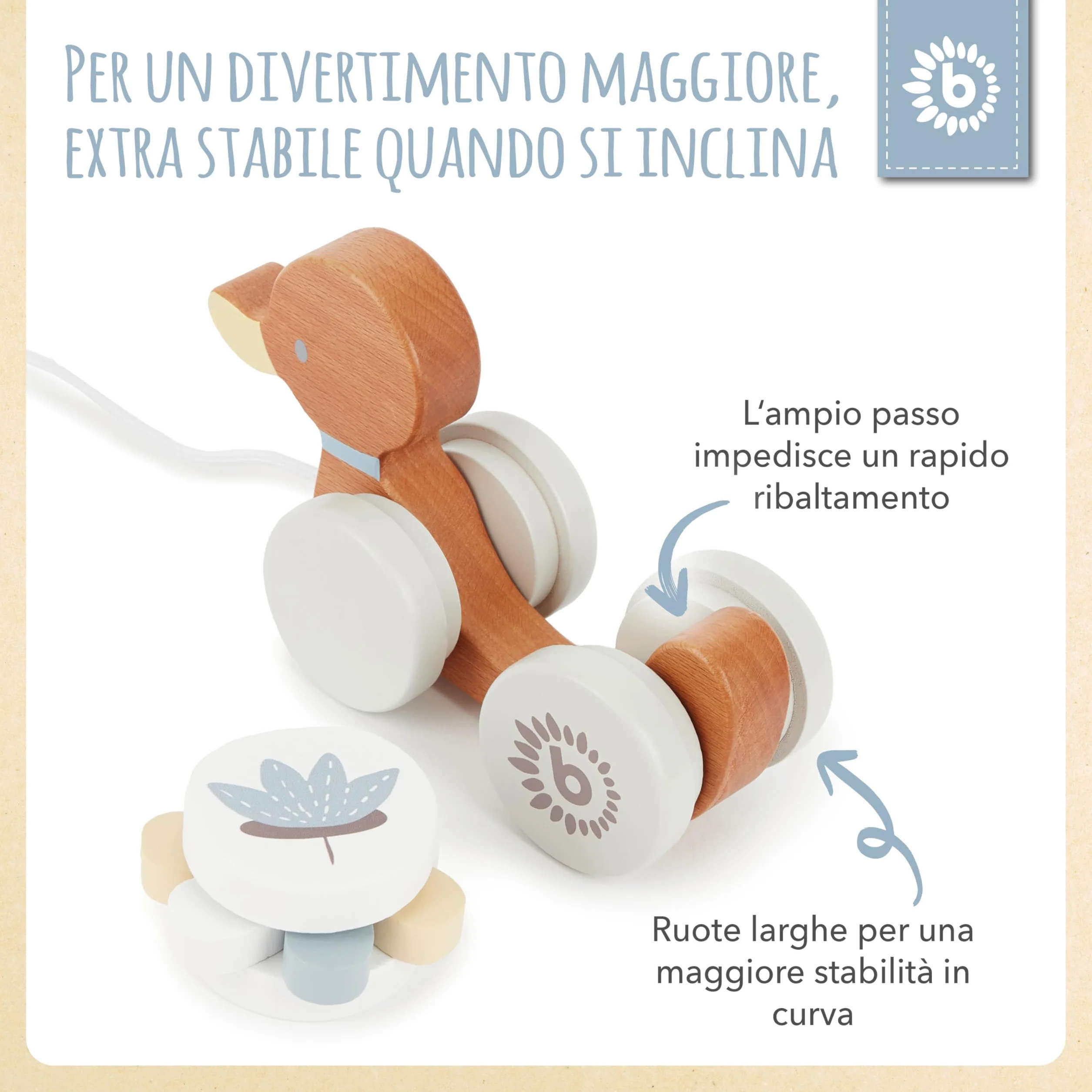 Bieco Anatra in Legno da Tirare | Giocattolo Trainabile per Bambini da 1 Anno | Animale da Traino