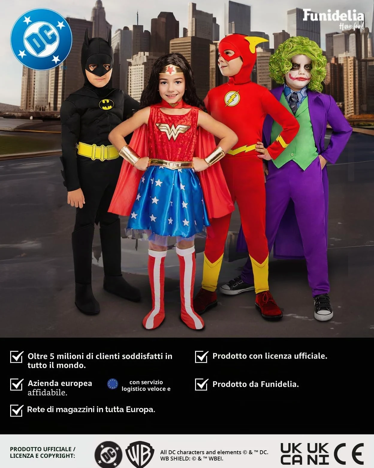 Funidelia Costume Ufficiale di Flash Deluxe per bambino, Include tuta, guanti, cappuccio con ali e copristivali, Supereroi, DC Comics - Tenuta per bambini per Carnevale e Halloween - Taglia 5-6 anni
