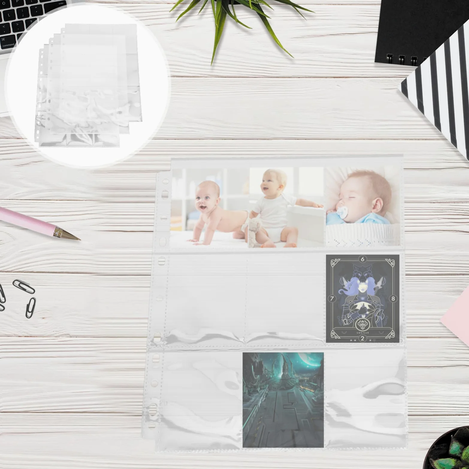 Abaodam 50 Pagine Porta Carte in Pvc, 9 Tasche per Foglio, Trasparenti, per Carte Collezionabili e Foto, Protezione per Raccoglitori