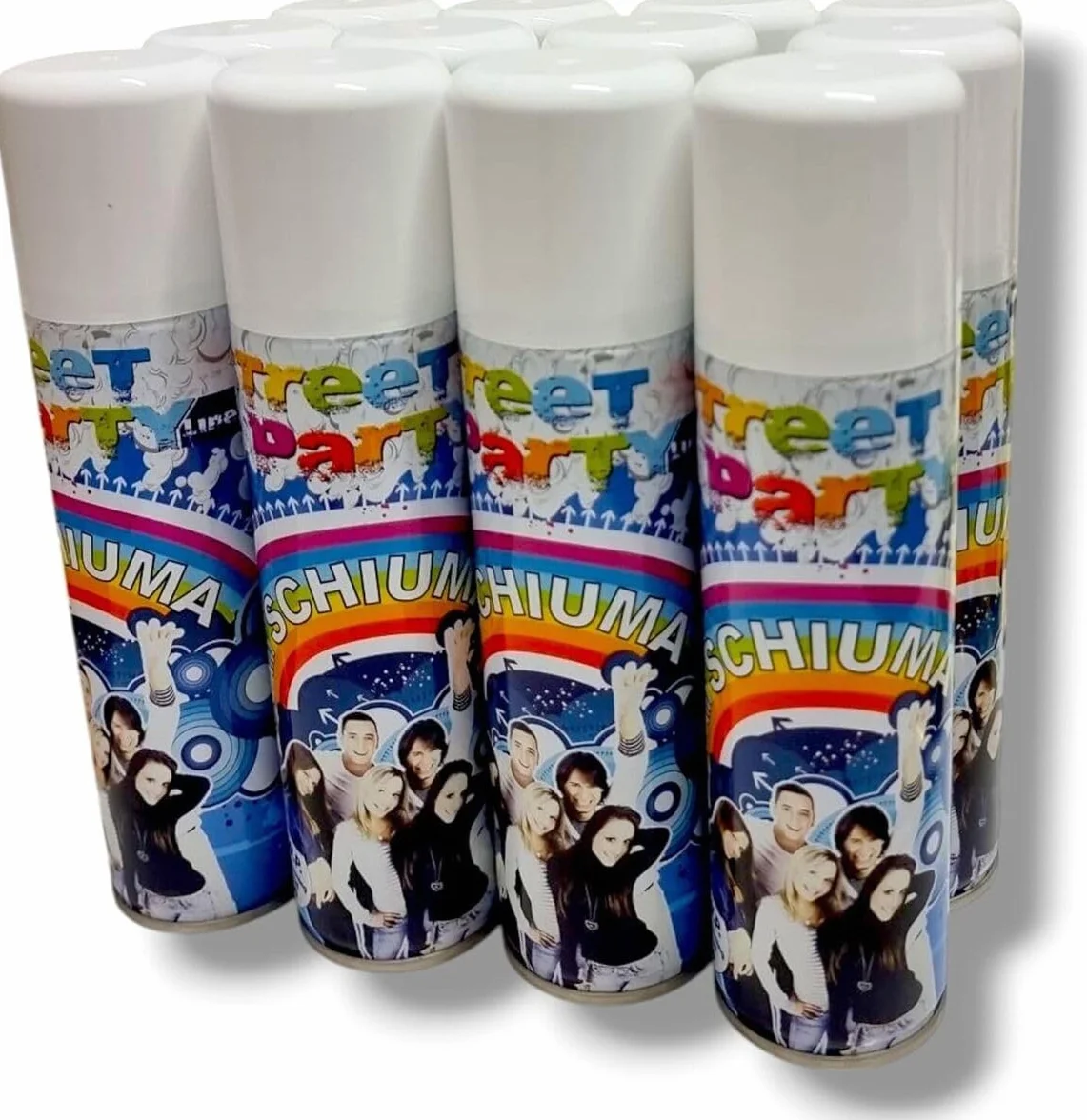 Generico Set Bombolette Schiuma Party Spray - Schiuma Carnevale 150ml - Divertimento per Feste, Eventi, Compleanni, e Sfilate Spray Schiumogeno Sicuro per Bambini e Adulti (12)