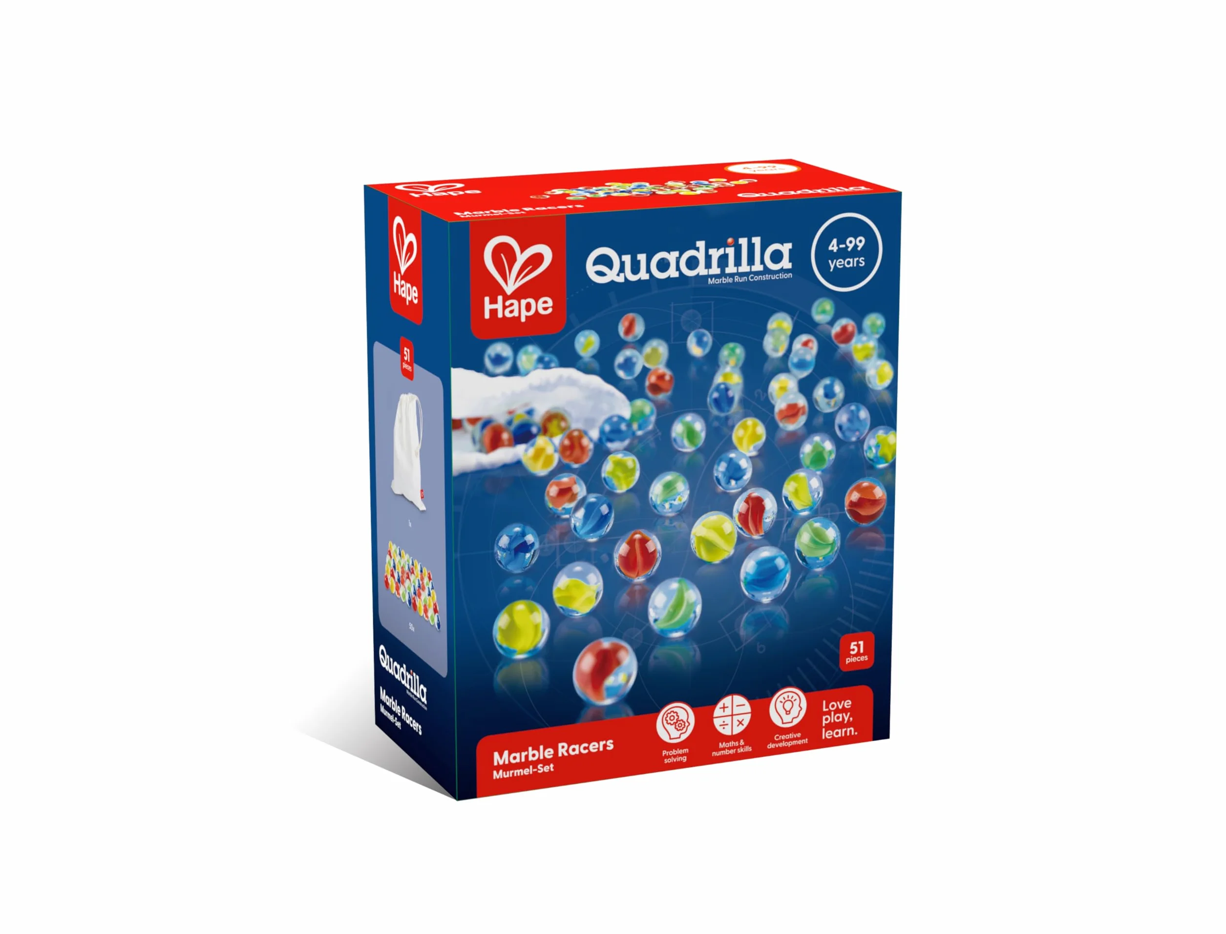 Hape Quadrilla Biglie da gara 50 biglie di vetro colorate
