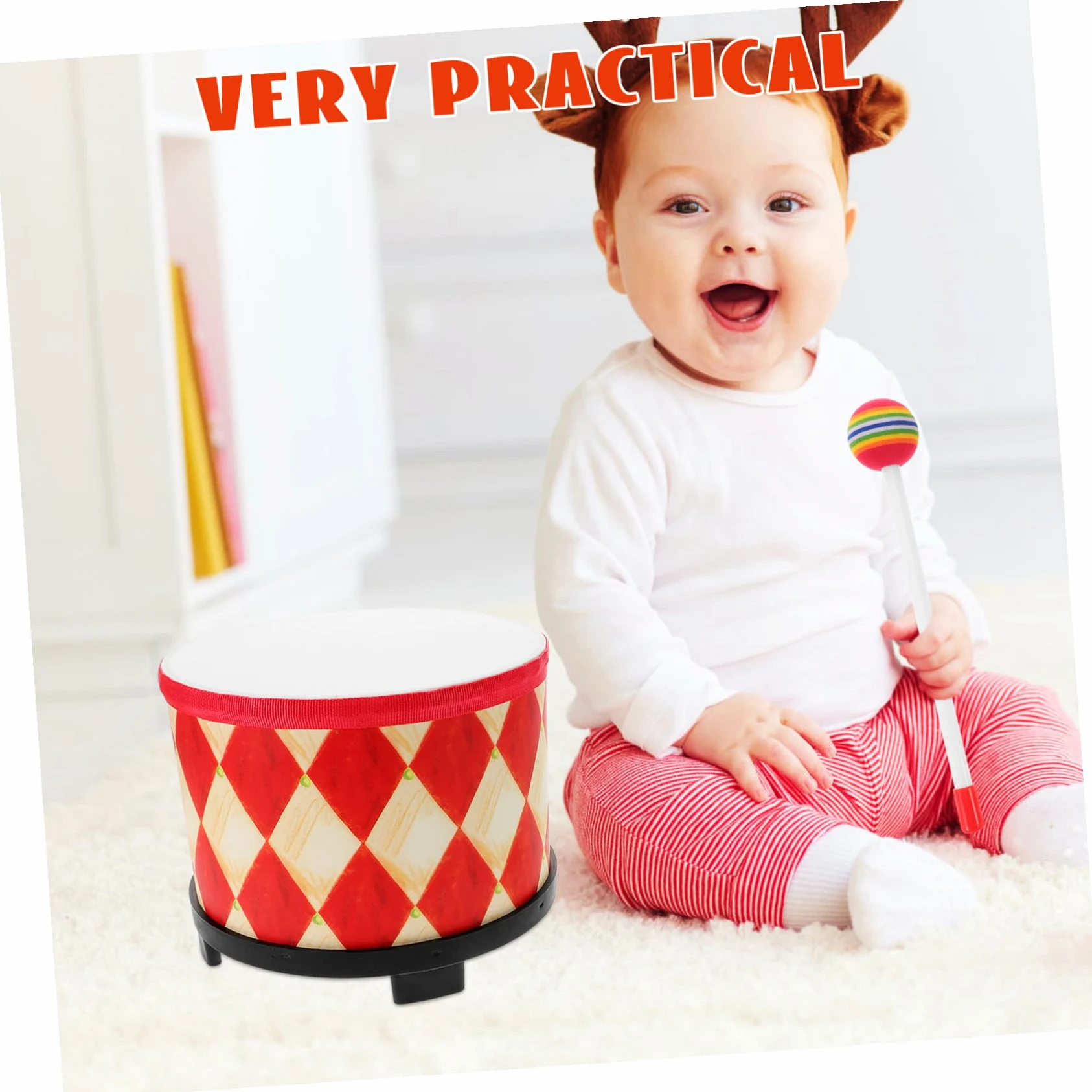 Mipcase Tamburo Cinese per Bambini 8 Pollici con Bacchette, Tamburello a Mano in Legno Sicurezza, Strumento Musicale Educativo per Gioco Sensoriale a Casa e Scuola