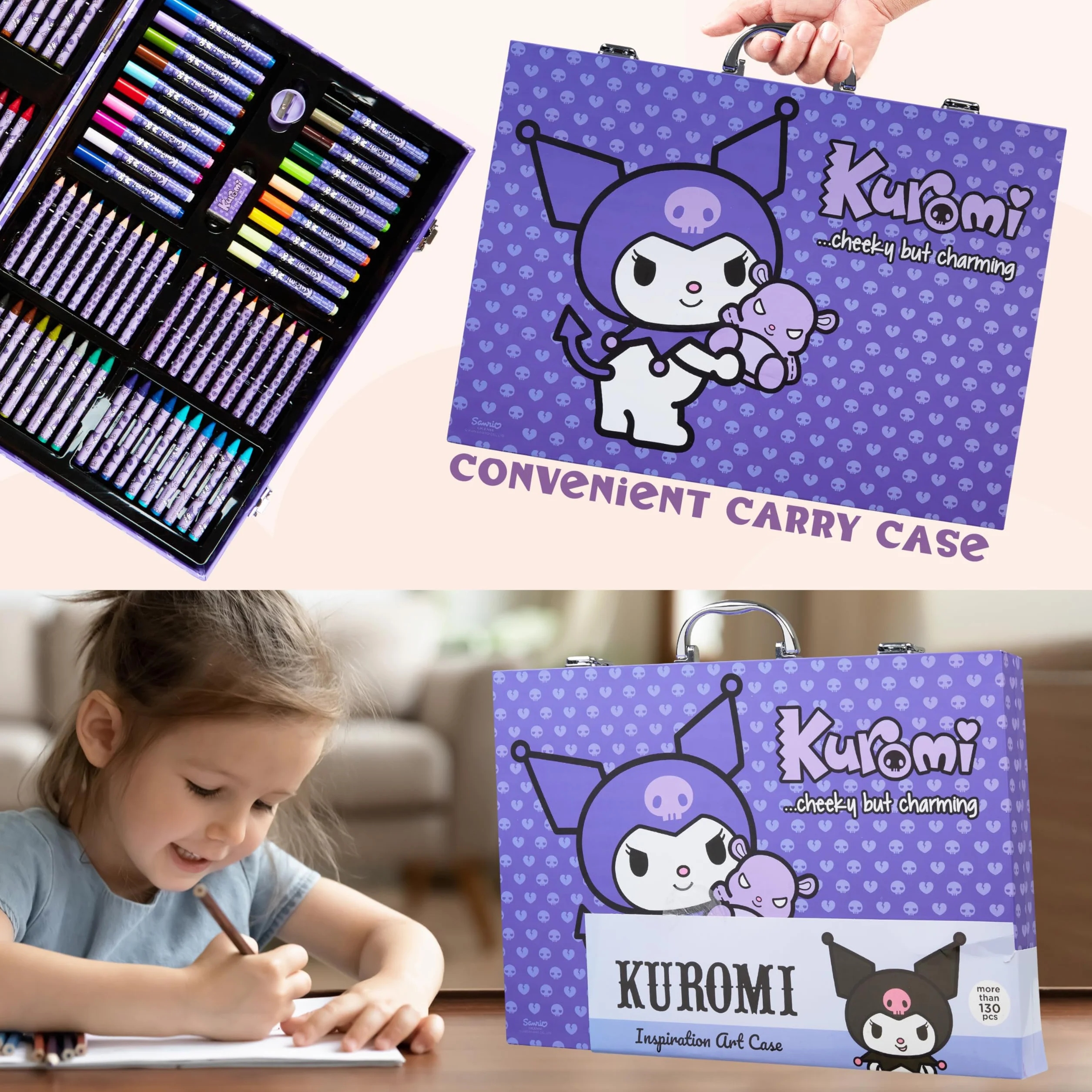 Sanrio Hello Kitty Kuromi Zestaw Rysunkowy dla Dzieci, Kolorowanki Anime w Etui Podróżnym, Prezent Kawaii dla Dziewczynki (Viola Kuromi)