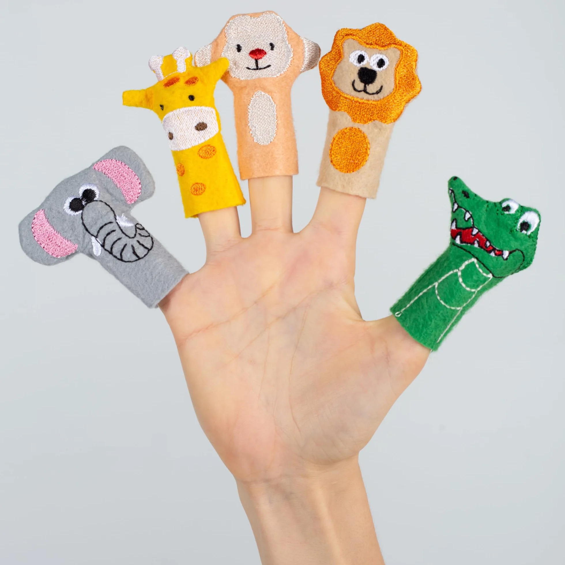 Set di bambole da dito con animali selvatici 5 pezzi feltro colorato per neonati giocattolo safari