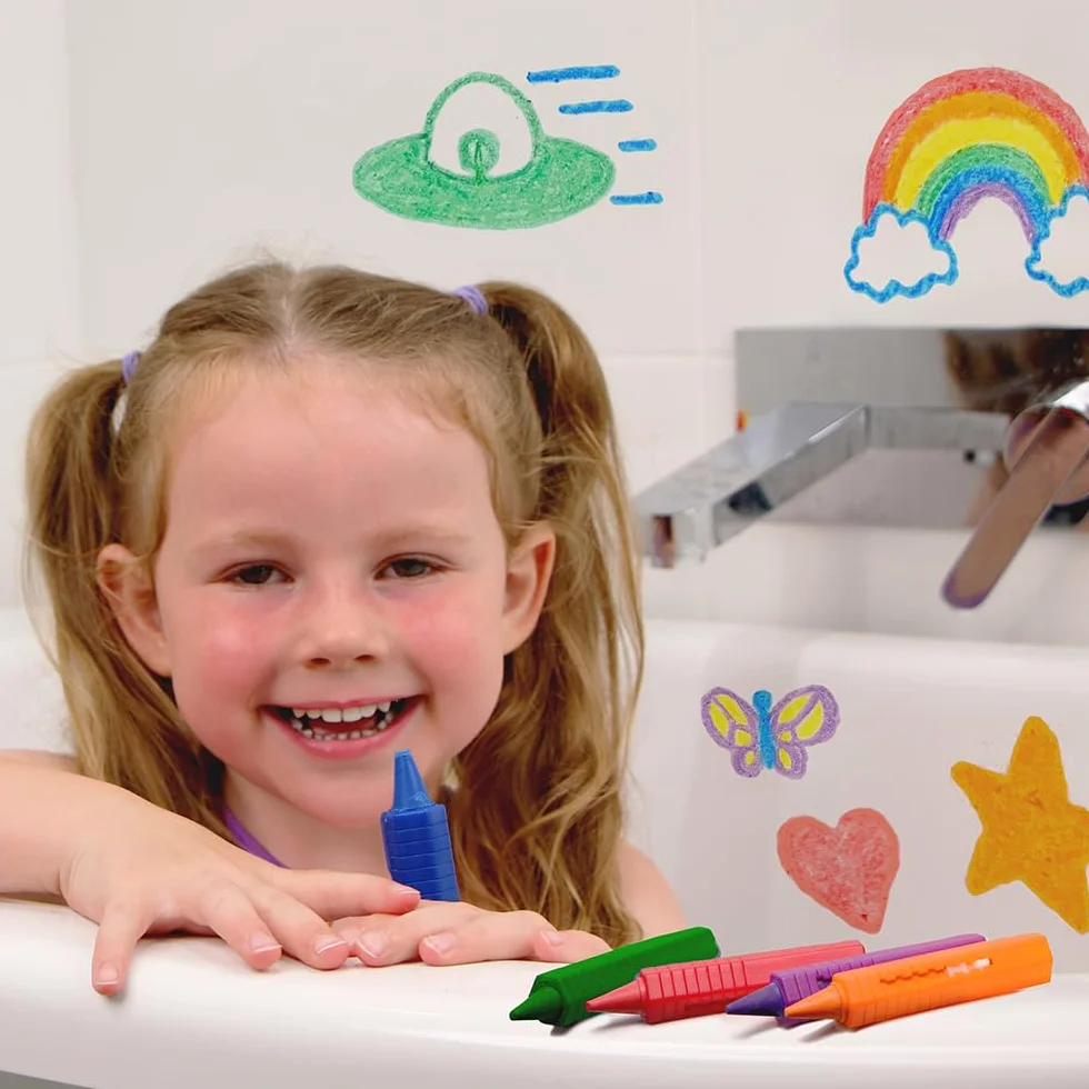 ZIMPLI - 6 Grandi Pastelli da Bagno, Pennarelli Lavabili e Colorati per Bambini, Giocattolo Creativo per la Doccia Senza Sporco, Divertimento in Vasca Facile da Pulire