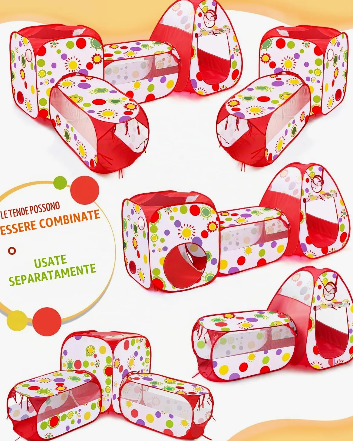 MAIKEHIGH Tunnel Gioco per Bambini, 4 en 1 Pop Up Tenda | Pieghevole Piscina Palline Interno Esterno Giardino Gioco Ragazzi Ragazze Compleanno Regalo