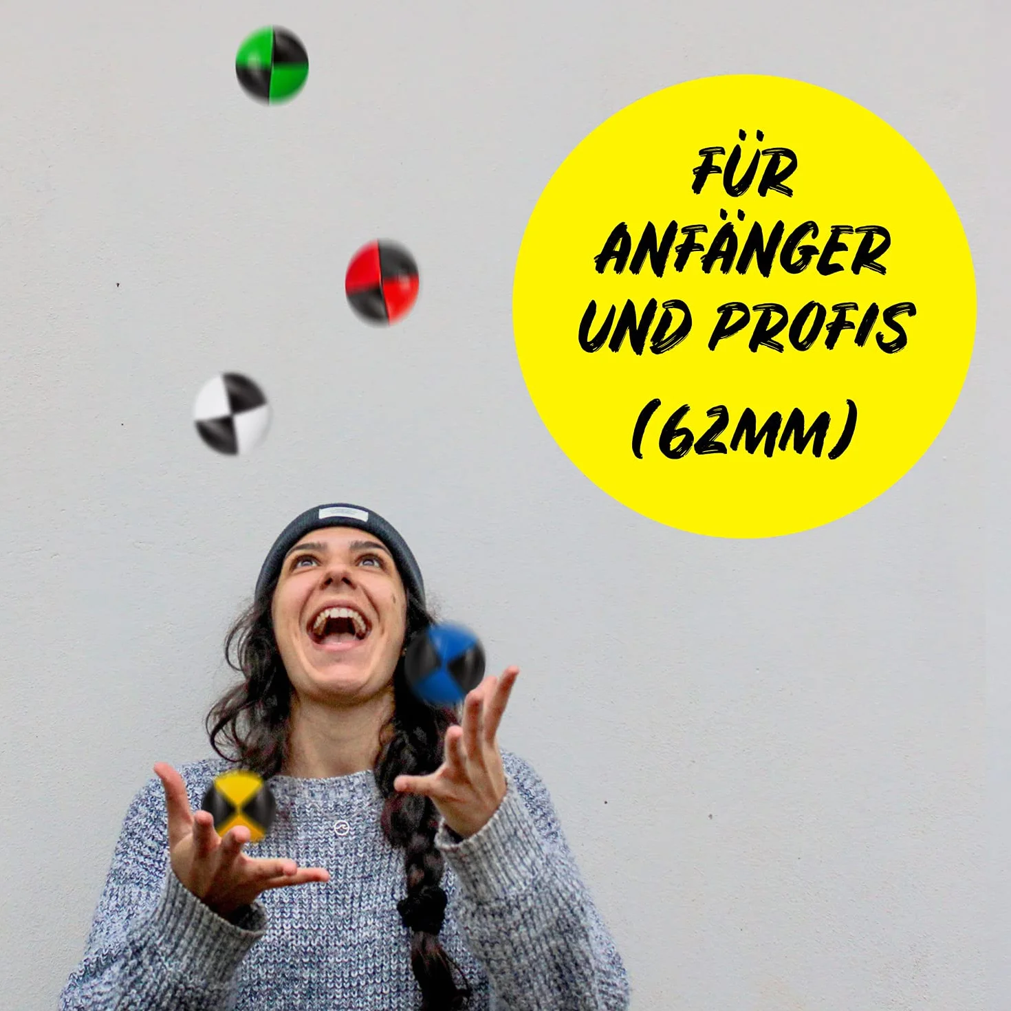 Diabolo Freizeitsport Set di 5 palline da giocoliere da 62 mm, riempite con miglio di uccello sostenibile, in ecopelle impermeabile, per bambini e principianti