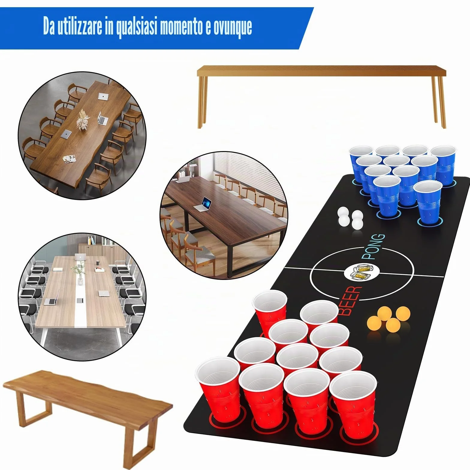 Beer Pong Ping Pong Kit, Birra Pong Tazze, 32 Bicchieri Beer Pong (500ml), 8 Palline da Ping Pong, Tappeto da Gioco, per Adulti Festa,Festival, Matrimoni, Campeggio