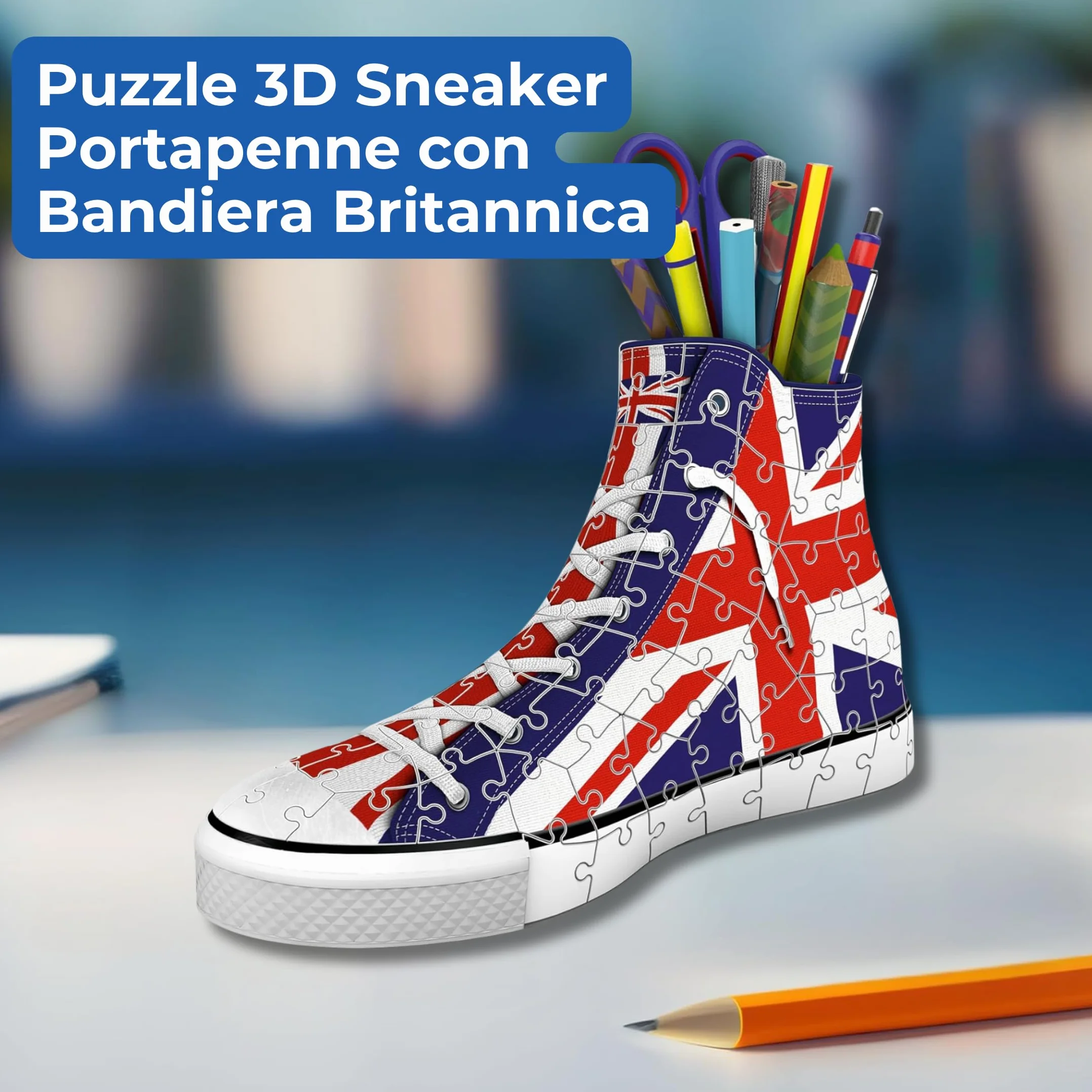 Ravensburger - Puzzle 3d Portapenne Sneaker Union Jack | Puzzle 3d Bambini A Partire Dagli 8 Anni | Modellismo Da Costruire Bambini Di 112 Pezzi | Regalo Bambino 8 Anni E Più