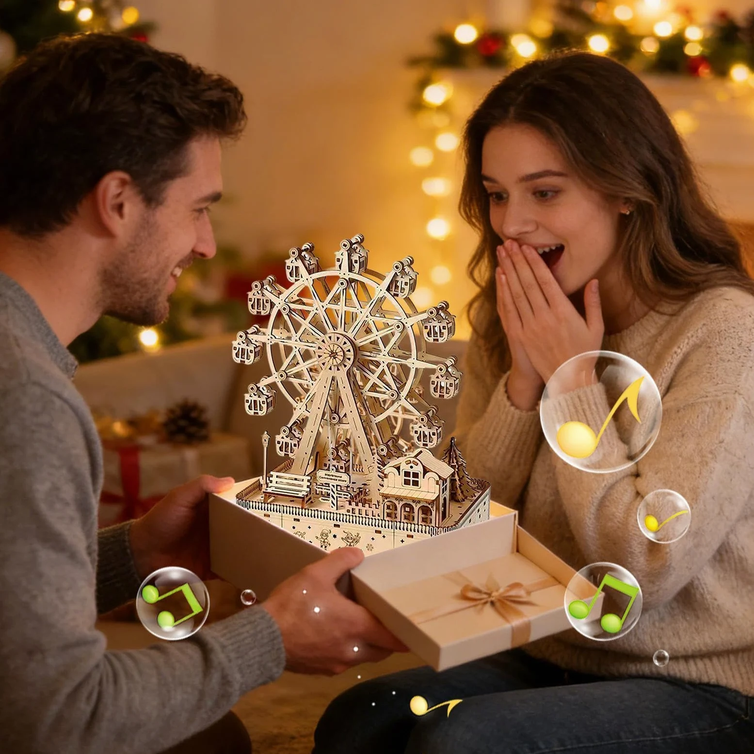 Puzzle 3D per Adulti Artigianato Della Ruota Panoramica | Kit Puzzle In Legno Da 183 Pezzi Con LED E Musica per Natale Ringraziamento Uomini Donne Adolescenti Bambini Hobby Casa