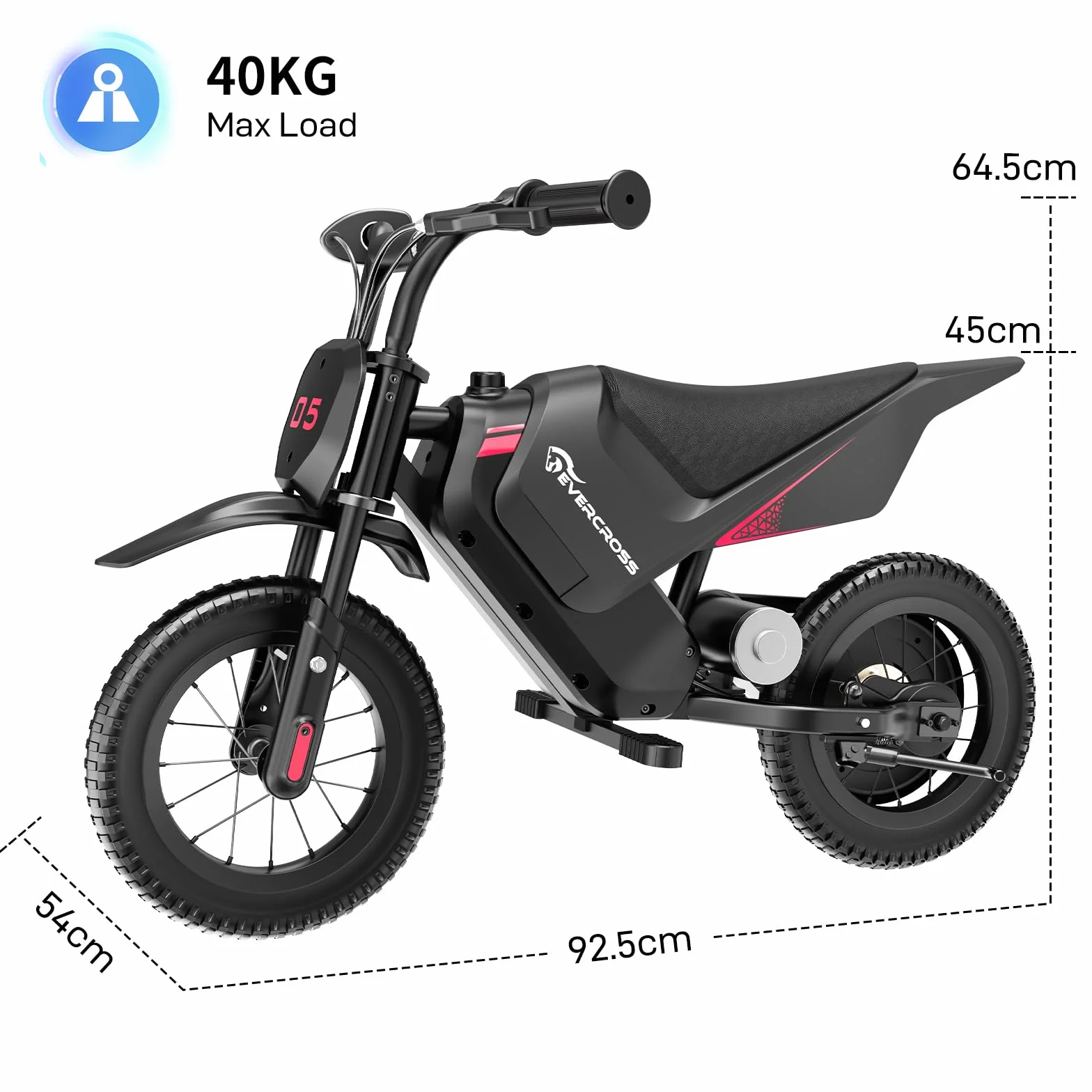 EVERCROSS EV05M Motocicletta Elettrica per Bambini, E-Moto da 150 W, Modalità Velocità 8/16 km/h e Motocicletta Elettrica a Lungo Raggio da 15 km, Moto Cross da 12'' per Bambini