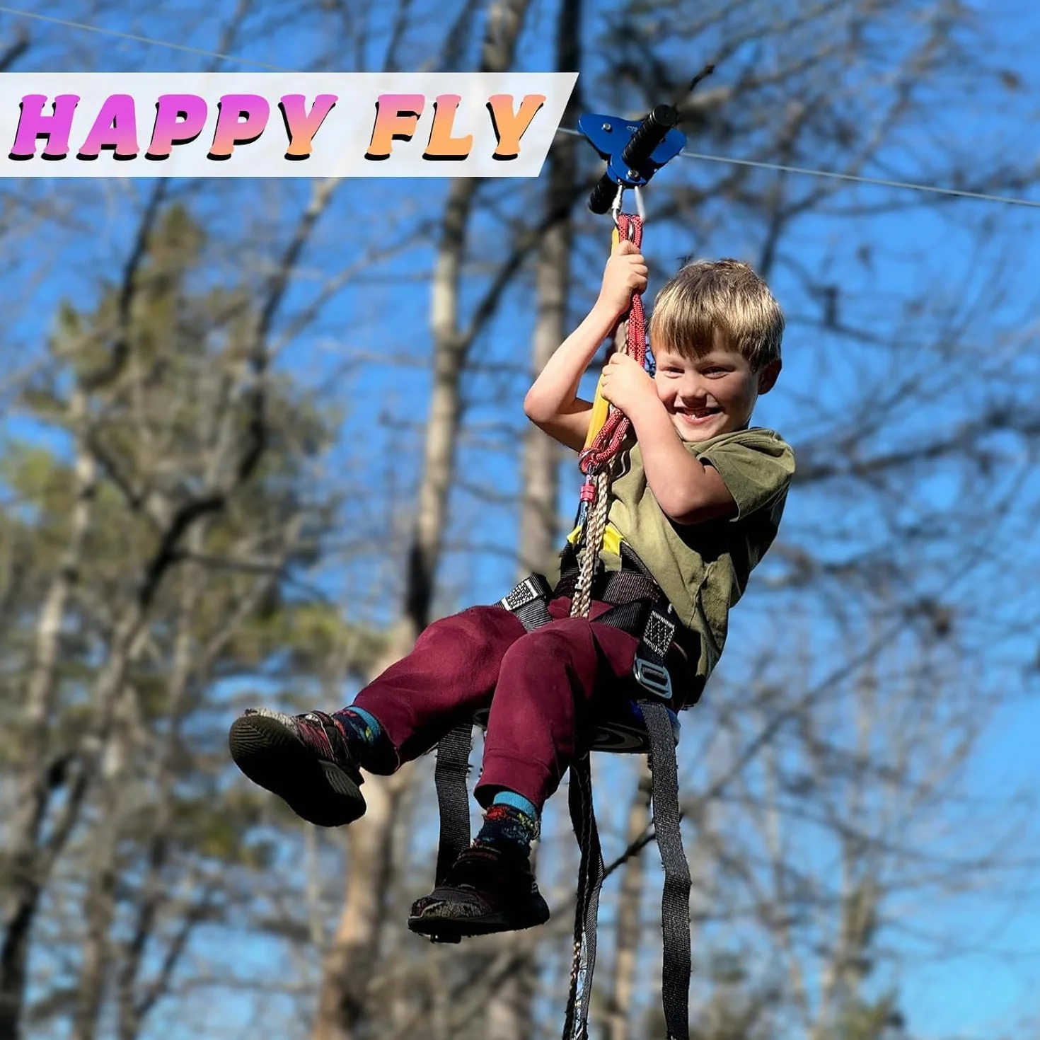 CTSC Kit zip line per giardino, 25 m, kit zip line per bambini e adulti, con freno a molla in acciaio inossidabile, kit di tensionamento, imbracatura di sicurezza, protezioni per alberi (25 m blu)