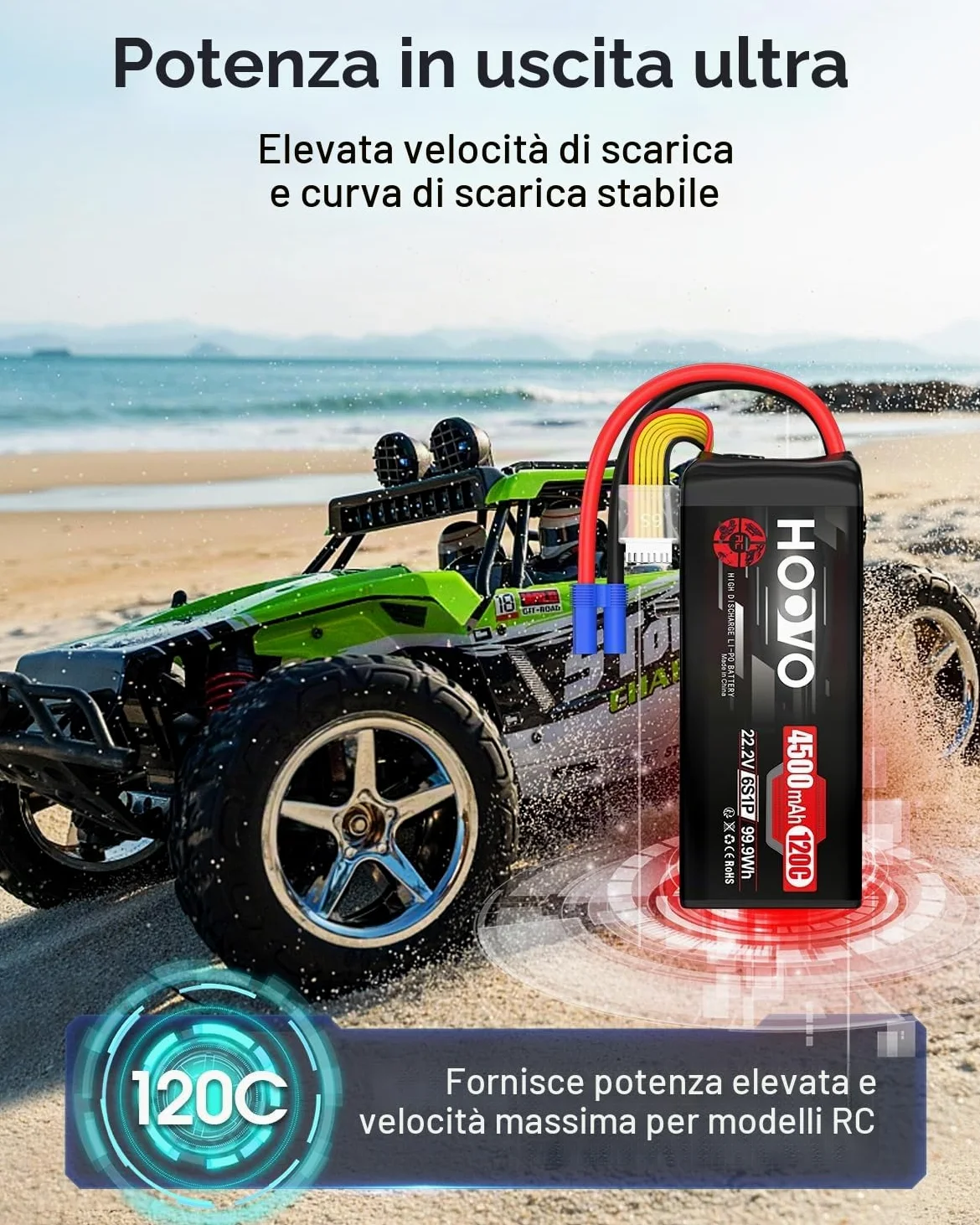 HOOVO 6S Lipo Batteria 22.2V 4500mAh 120C RC Custodia Morbida con Spina EC5 per 70mm 80mm 90m EDF RC Auto Camion Buggy RC Quadcopter Elicottero Aereo da Corsa Drone Classe X Drone da Corsa (2 Pezzi)