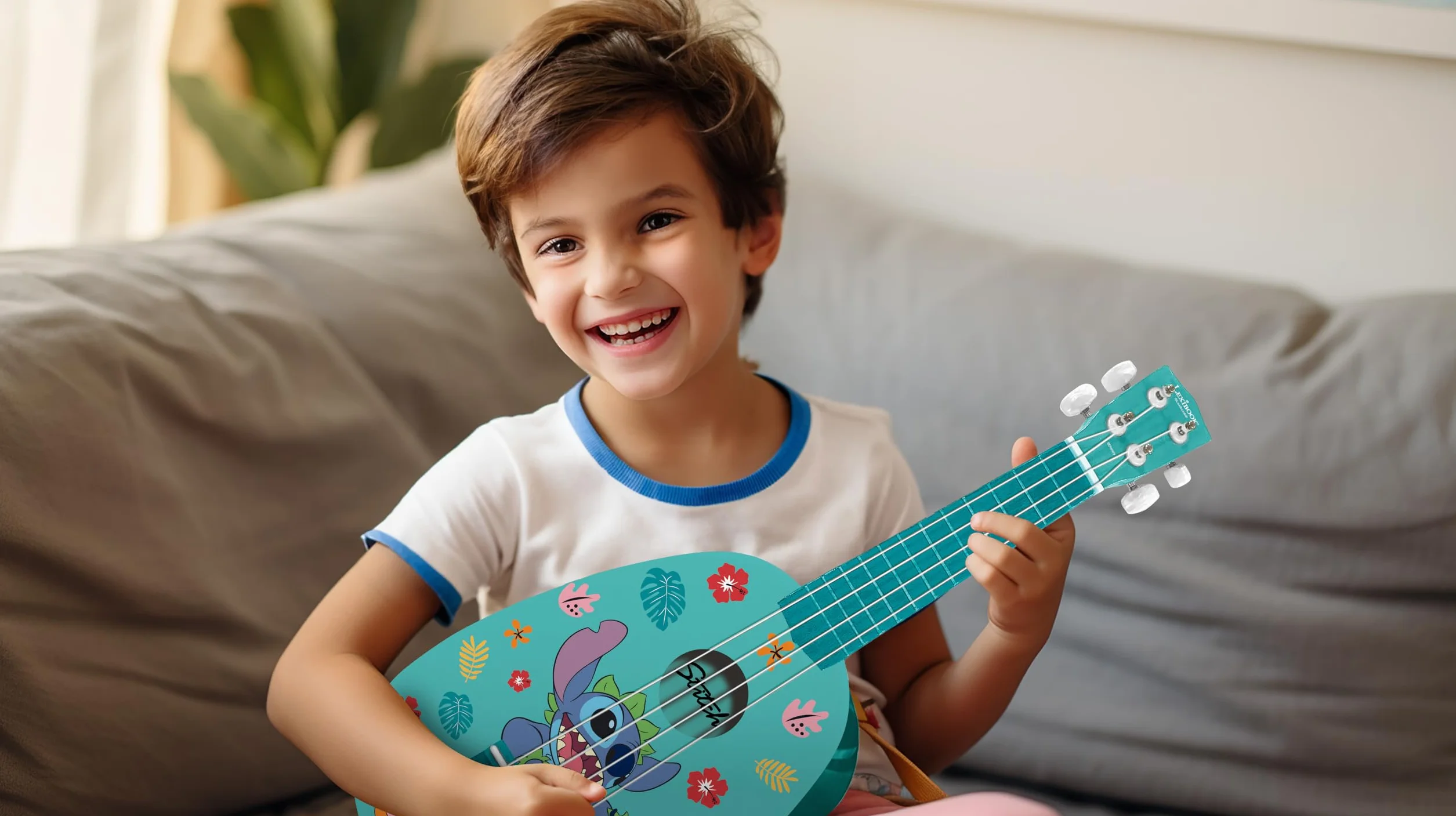 Lexibook Disney Stitch Il mio primo ukulele di legno 53 cm 4 corde di nylon Blu K230D