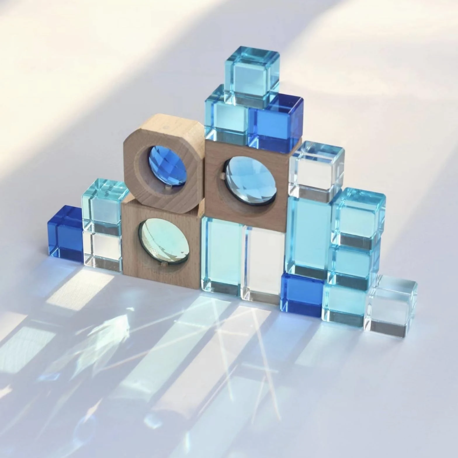 Mattoncini in Legno e Acrilico Traslucido Blocchi Impilabili con Lenti Effetto Cristallo Gioco Creativo, Viola